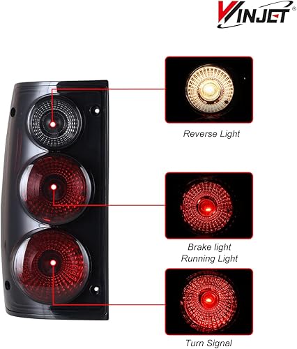 Miniatura 2 de Winjet Luces traseras para Toyota Pickup Truck 1989 1990 1991 1992 1993 1994 1995 Luces traseras de freno trasero (lente humo negro mate)