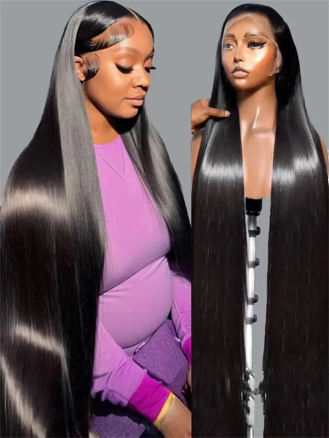 Womens Straight Lace Front Human Hair Wig 40 46 Inch 200 Density HD Transparent Lace Pre Plucked wigs