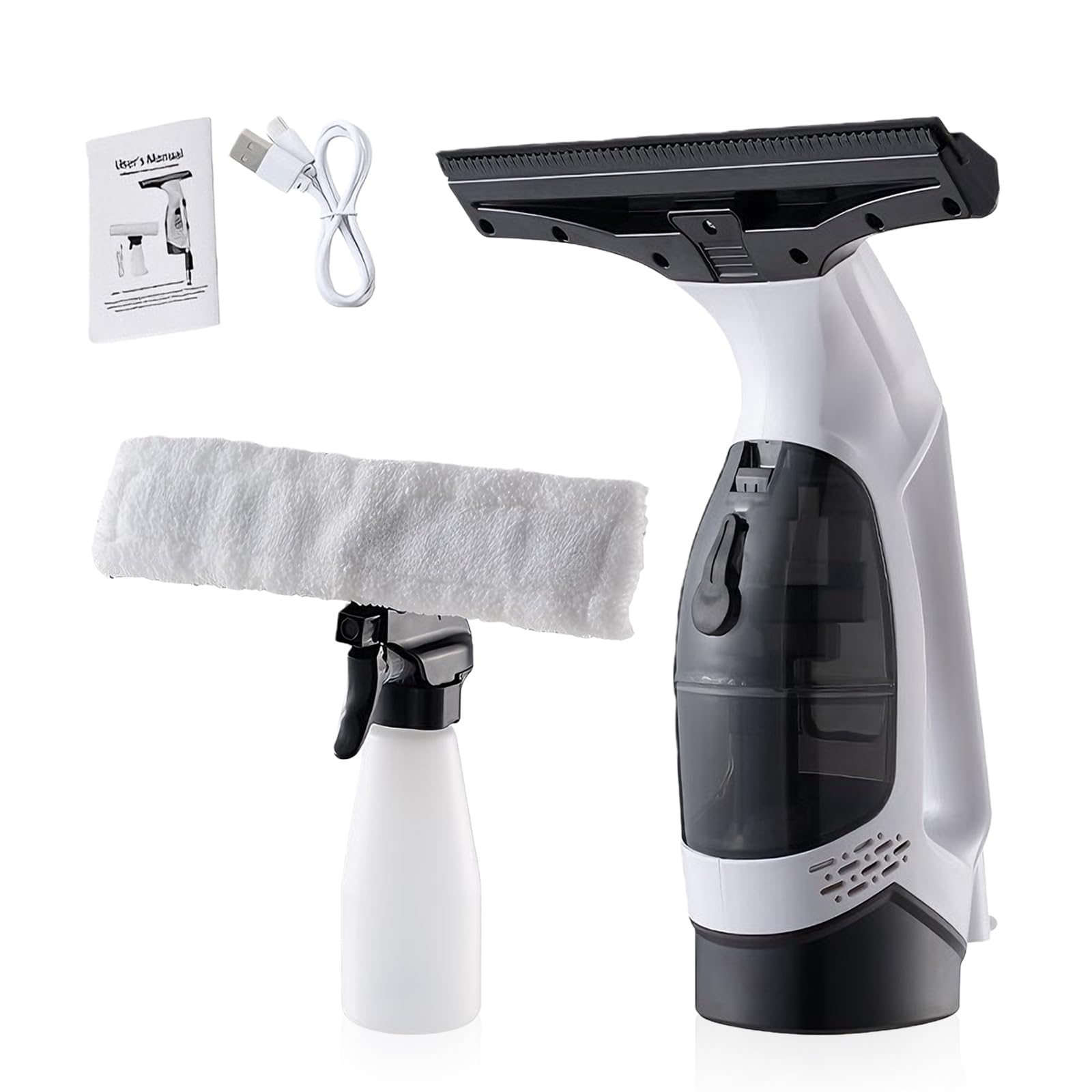 Nettoyeur de vitres électrique 150 ml : aspirateur de fenêtre sans fil avec vaporisateur de 300 ml et serpillère en microfibre, matériau plastique, nettoyant pour fenêtres, carreaux, miroirs, parois