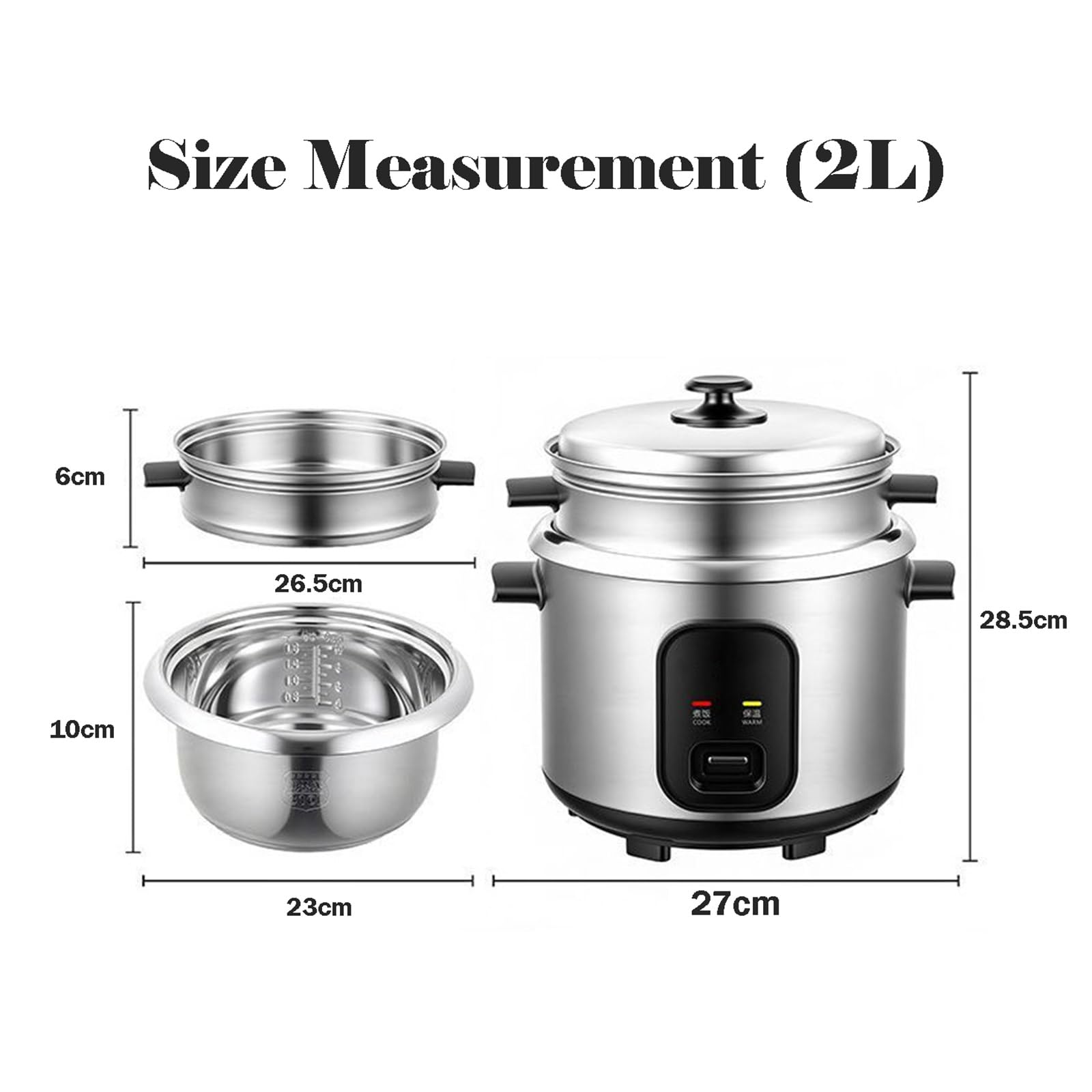 Cuociriso Con Ciotola Interna In Acciaio Inossidabile, Con Cestello For La Cottura A Vapore Rimovibile, Ciotola Antiaderente, Misurino E Cucchiaio, Design Resistente Al Surriscaldamento(2 liters)