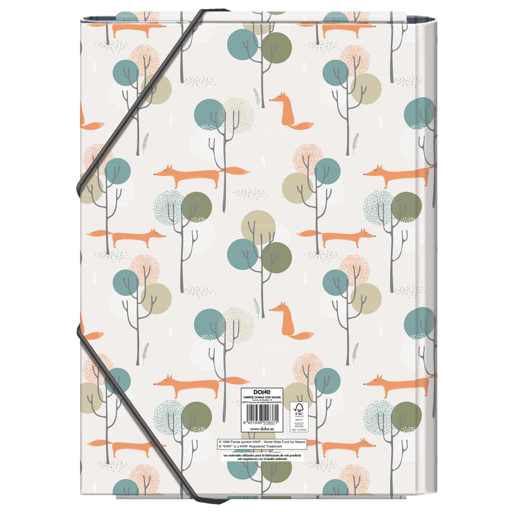 Dohe - Carpeta Escolar Solapas y Gomas - Tamaño Folio 26,5x35 cm, Capacidad 100 Hojas, Tapa Dura de Cartón, Portafolios Vuelta al Cole, Material Escolar - WWF Love Our Planet