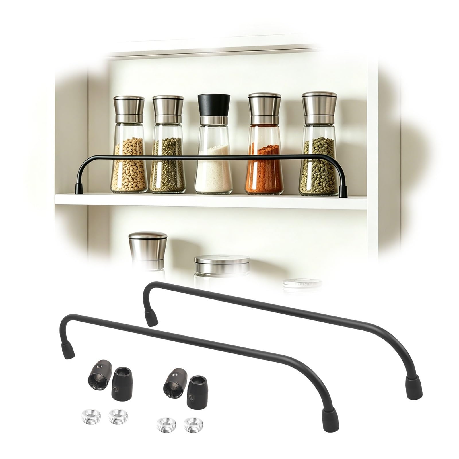 Lxlzyxsf 2Pcs Anti-Fall Pantry Shelf Guard Bar, Wooden Cabinet Metal Railing For Kitchen Storage, Open Gallery Guardrail With Screw 1/2/3 Pcs(,42In/106Cm)