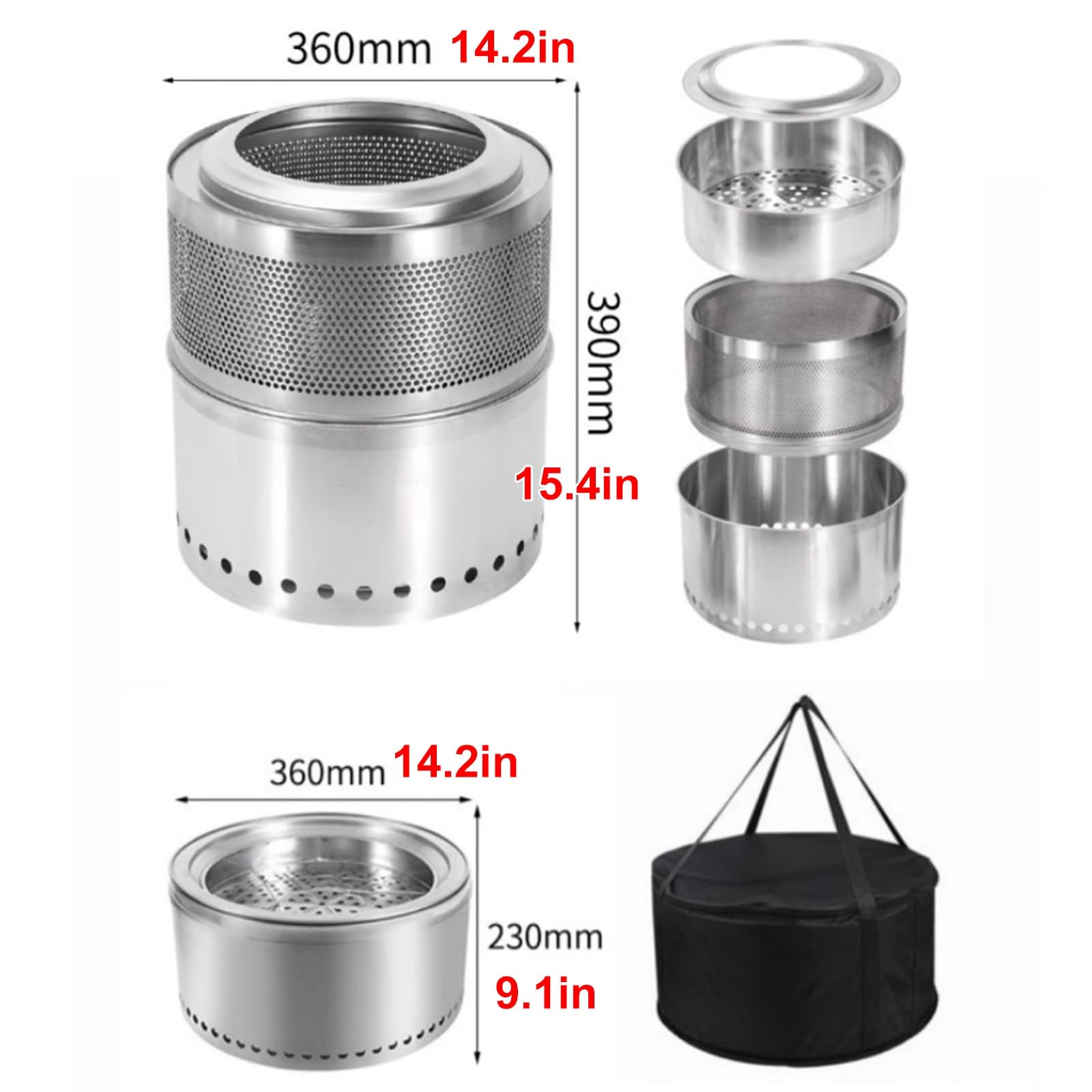 Stufa a Legna Economica con Fori di Ventilazione Realizzato in Acciaio Inox 304 Cucina a Legna da Esterno Include Griglia Portapentole Adatto per Il Campeggio e per Preparare Il Tè(B)