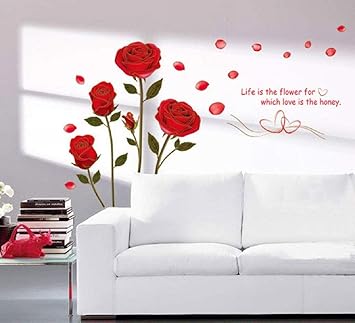 JAAMSO ROYALS Vinyl Flowers Decorative PVC Self Adhesive Peel and Stick Wall Sticker for Living Room Bed Room Wall Decor and Home Decor (50CM x 45CM, Multicolour) - image, photos