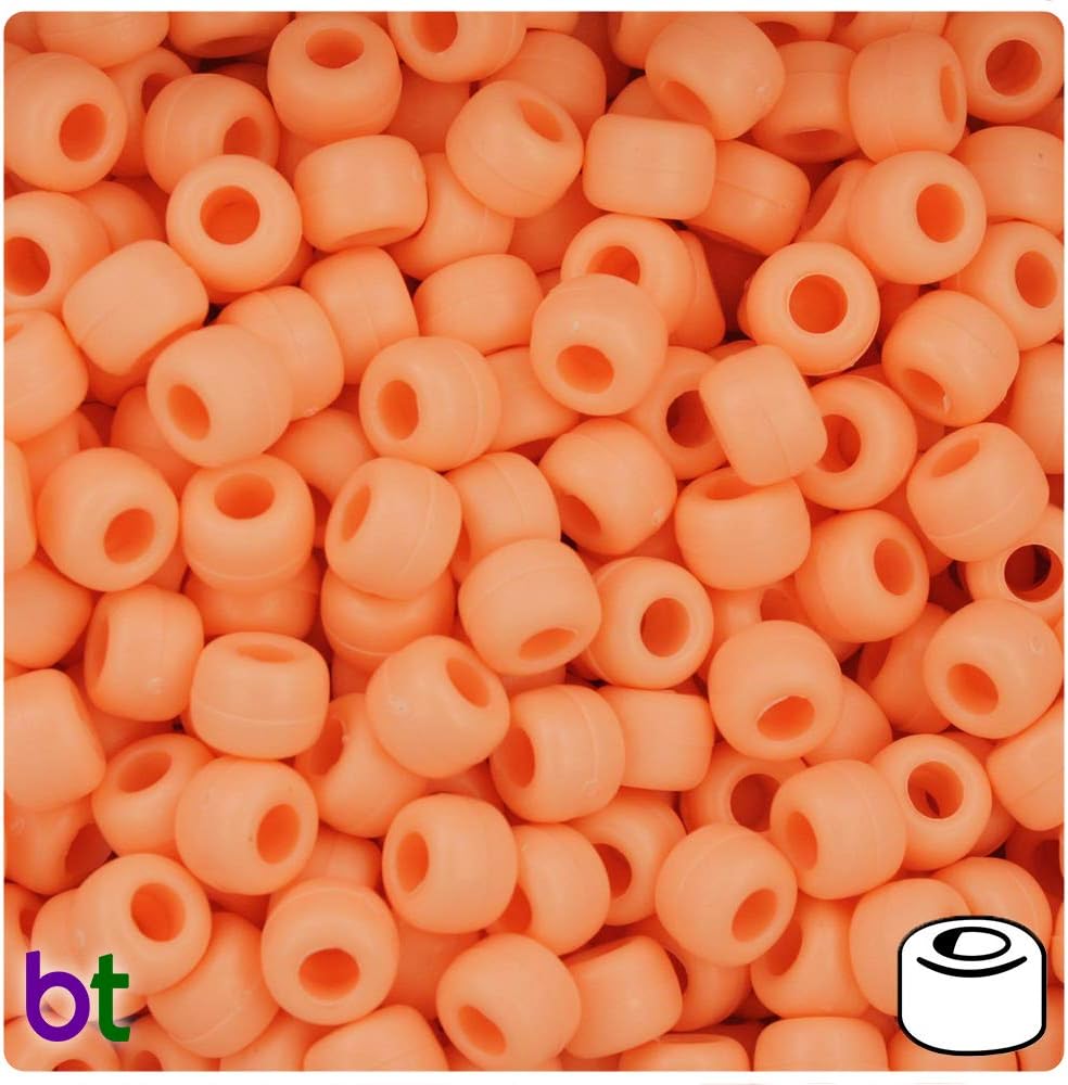 BeadTin Peach Matte 9mm Barrel Pony Beads (500pcs)