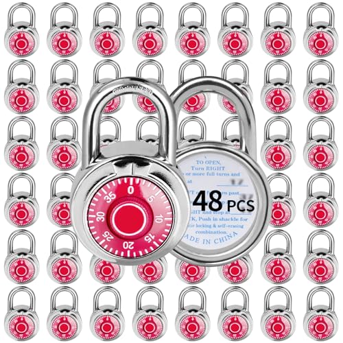 Image of Combination Lock, LQYN Standard Dial Combination Lock, Pack of 48; Red Turnplate, 2 in. Wide, Fixed Three Digital Combination, for School, Gym & Locker, Toolbox, Gate