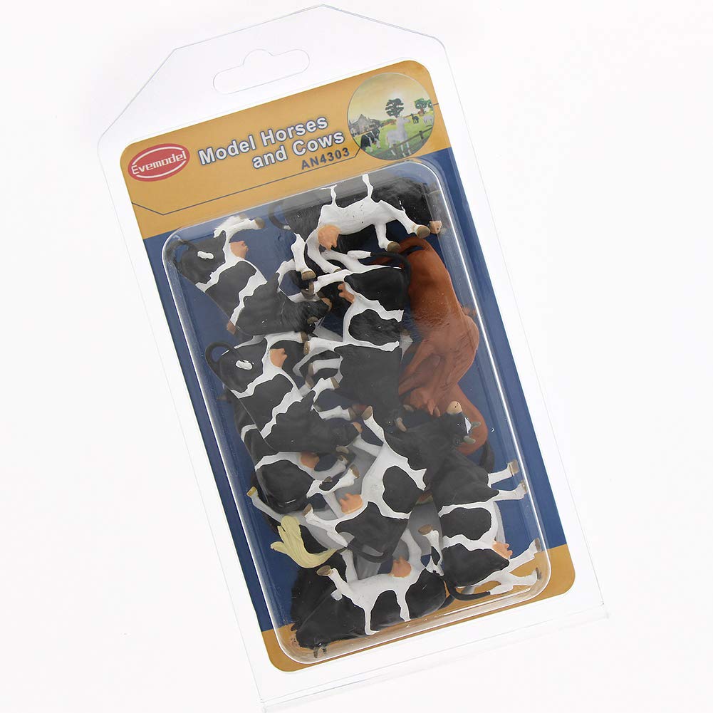Evemodel AN4303 Lot de 15 petits trains en PVC Motif chevaux et vaches 1/43