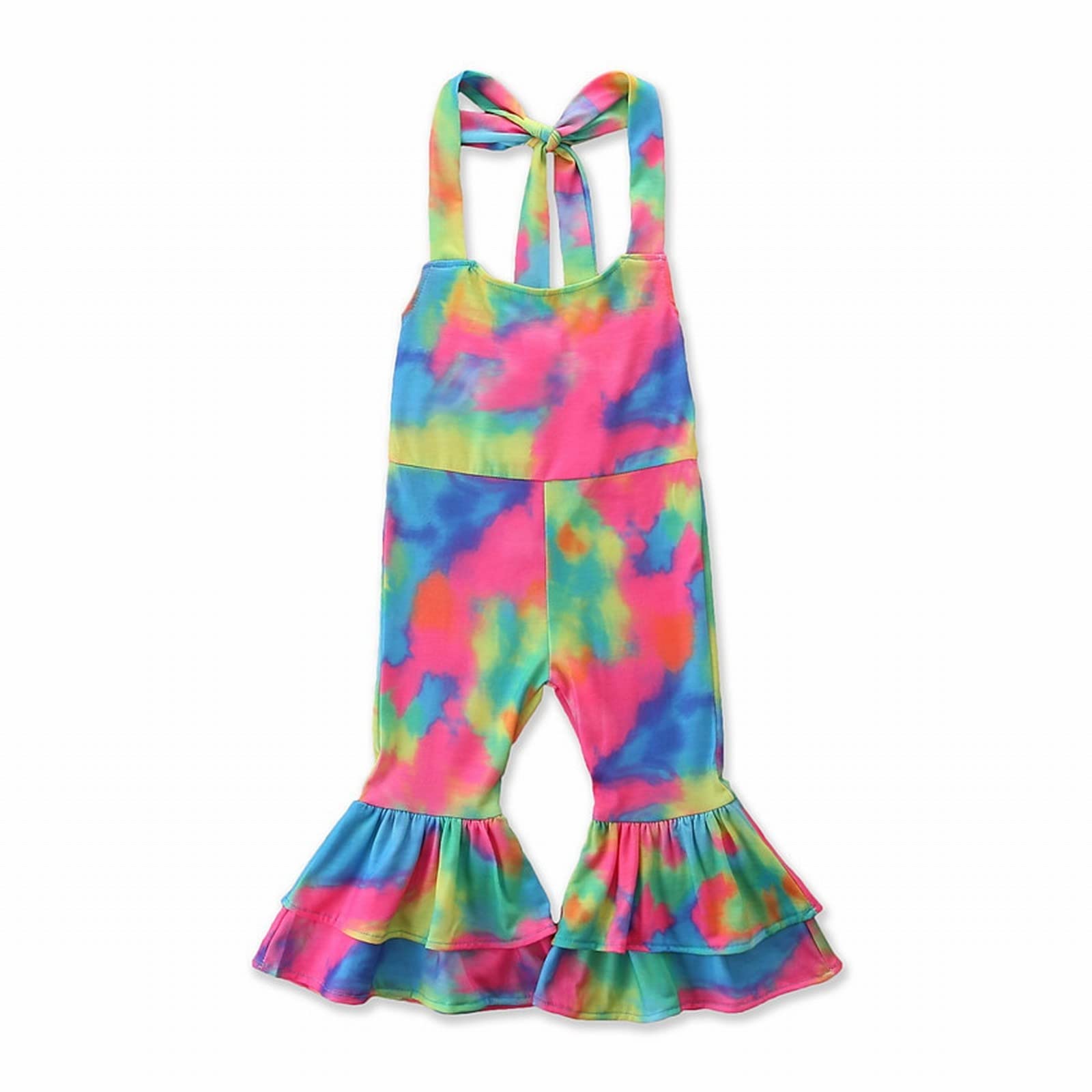 Fashion Child Girl Halter Jumpsuit Tie Dye Soft Cotton Toddlers Onesie Flare Bottoms Winter School (A, 5-6Years)