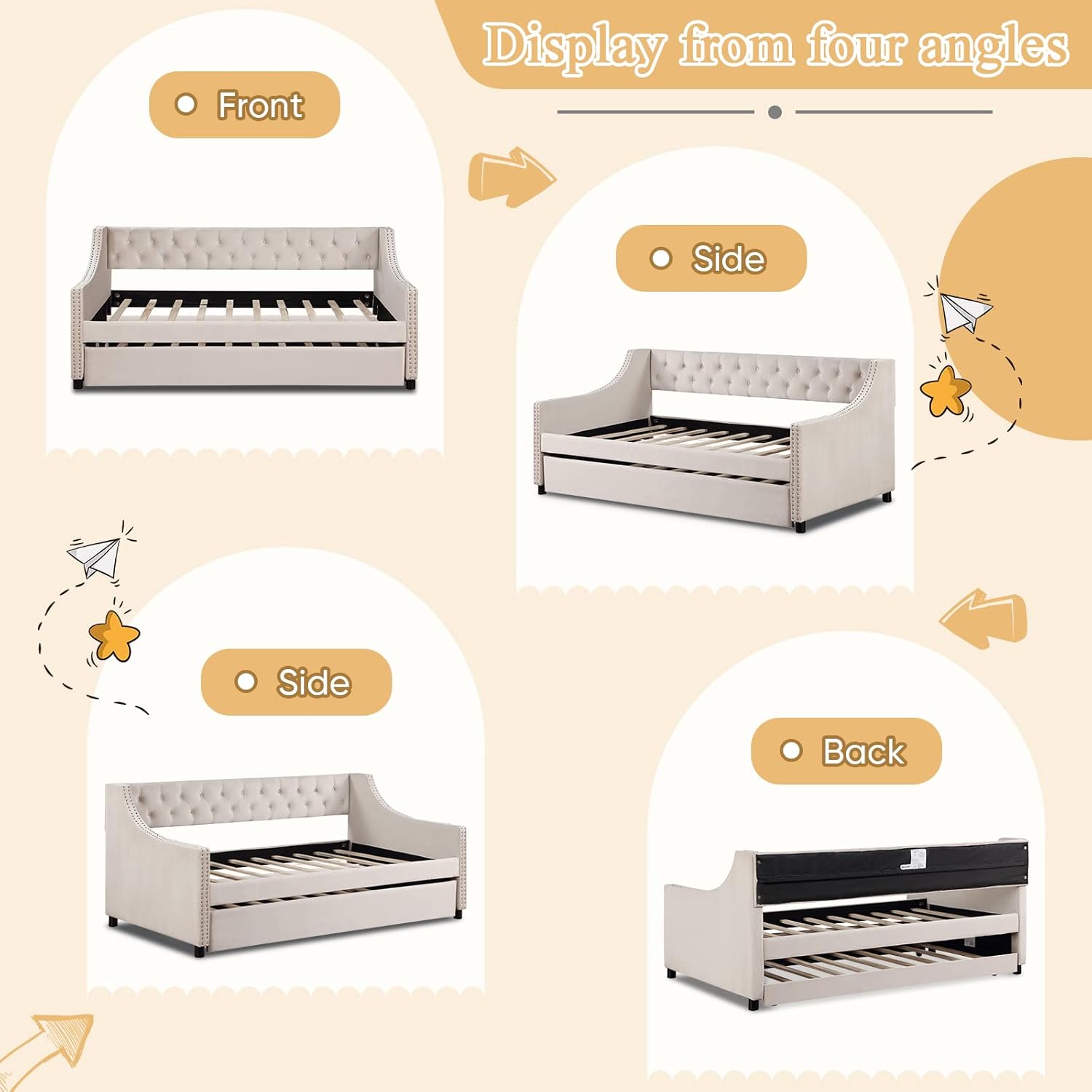 Daybed Button Tufted Design and Rivet Trim