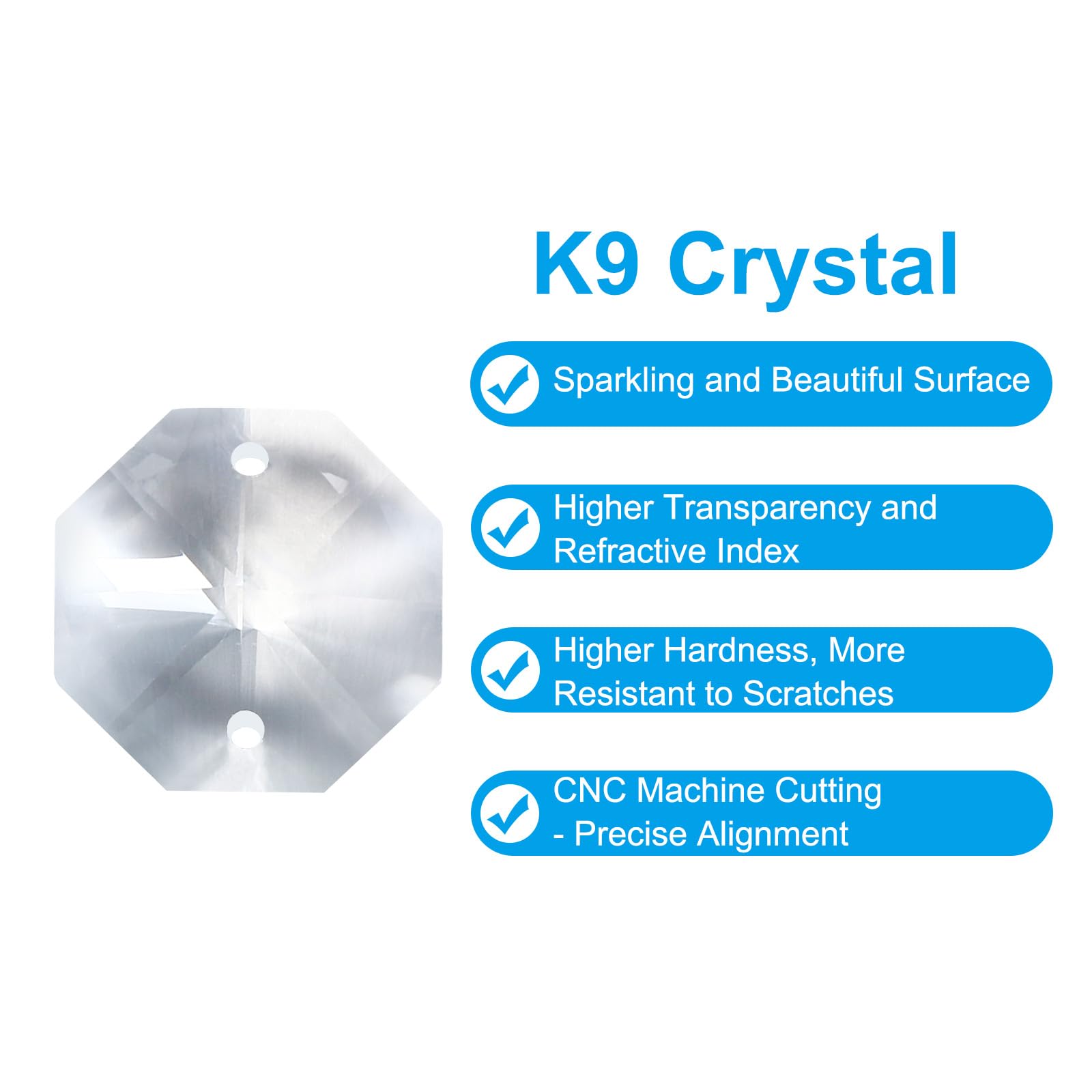 PATIKIL Abalorios de Cristal K9 en Forma de Octágono con 2 Agujeros y Anillo, Paquete de 50 Unidades de 14 mm, Piezas de Prismas de Lámpara de Araña, Transparente