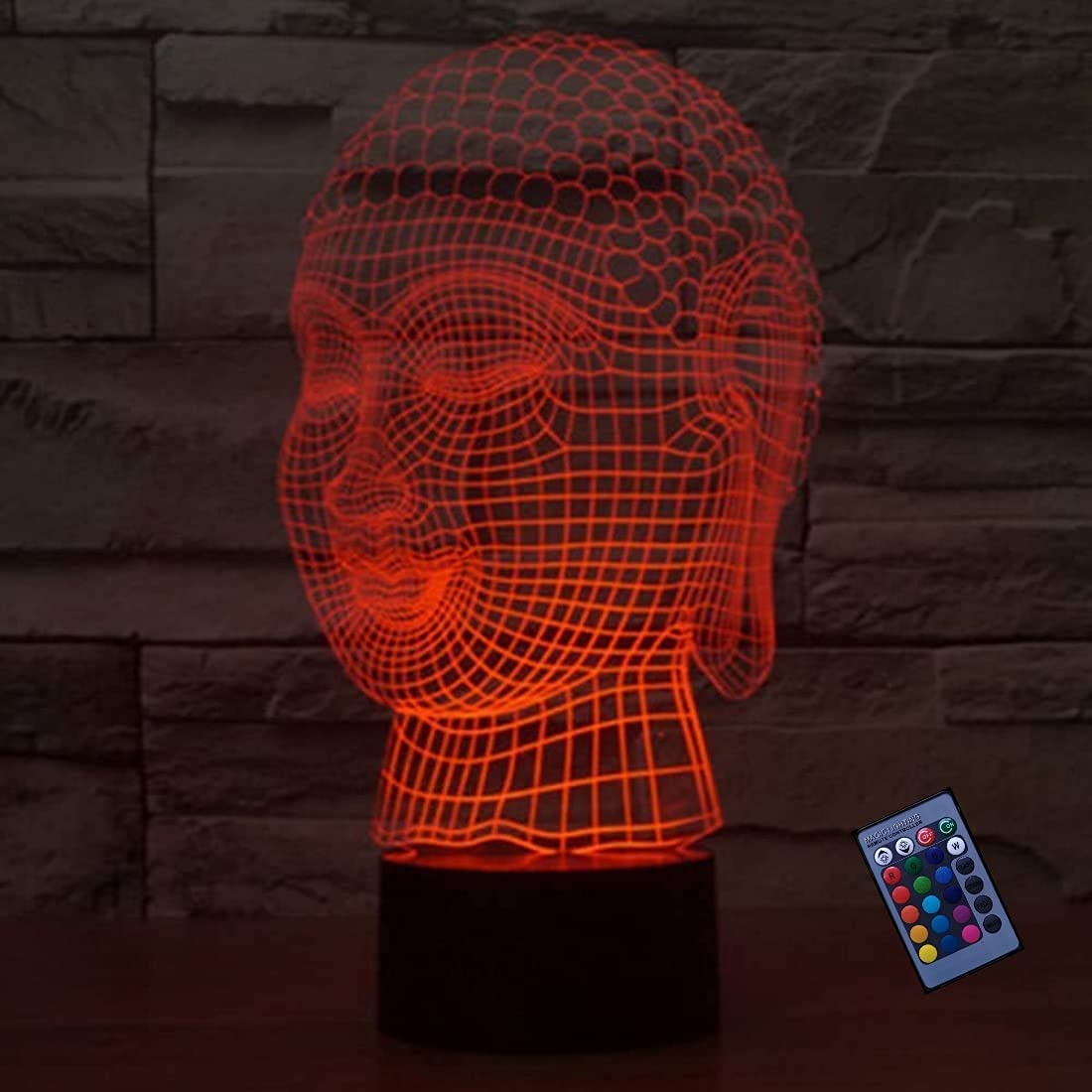 Ytdzltd 7 Colors Optical Illusion 3D Buddha Statue Night Light 16 Colors Changing Remote Control Usb Power Touch Switch Decor Lamp Led Table Desk Lamp Brithday Children Kids Christmas Xmas Gift