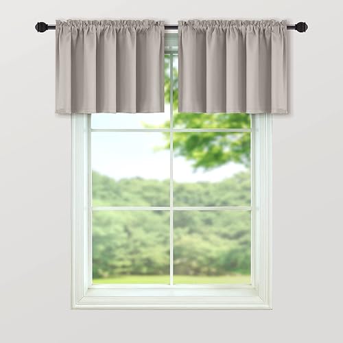 Miniatura 3 de Cenefas de ventana caqui grisáceo beige para sala de estar, dormitorio, sótano, baño, paquete de 2 unidades con bolsillo para barra, bloqueo de luz,