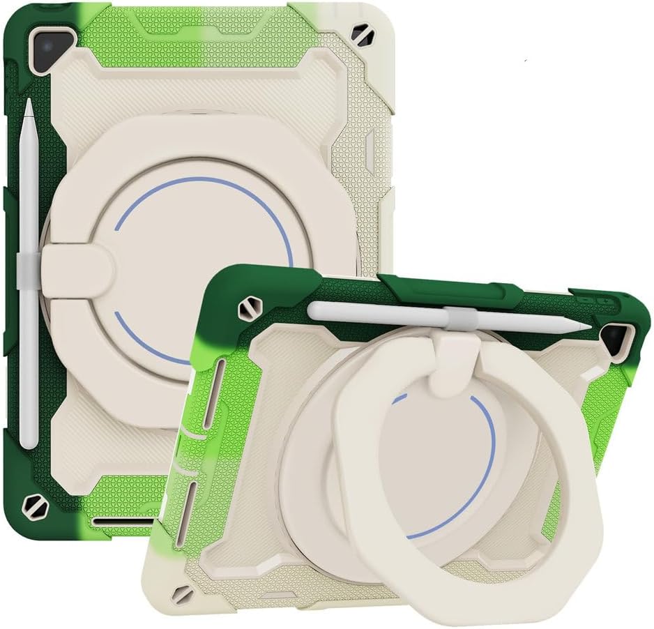 IVY Handheld Rotating Ring Bracket Armour Silicone Case for 9.7 inch iPad/iPad 2017 / iPad 2018 / iPad Pro 9.7 / iPad Air 2 Devices - [Shoulder Strap][Angle Adjustment] - Colorful Green