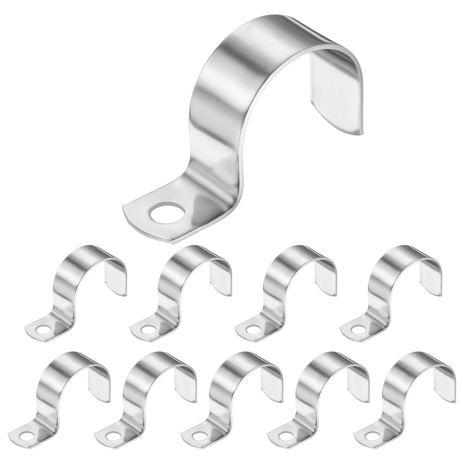 sourcing map 1-9/16 Inch Pipe Strap, 304 Stainless Steel Conduit Clip 10Pcs Single Hole Strap Clamp for Pipe Tube Cable Fixing (40mm, Silver)