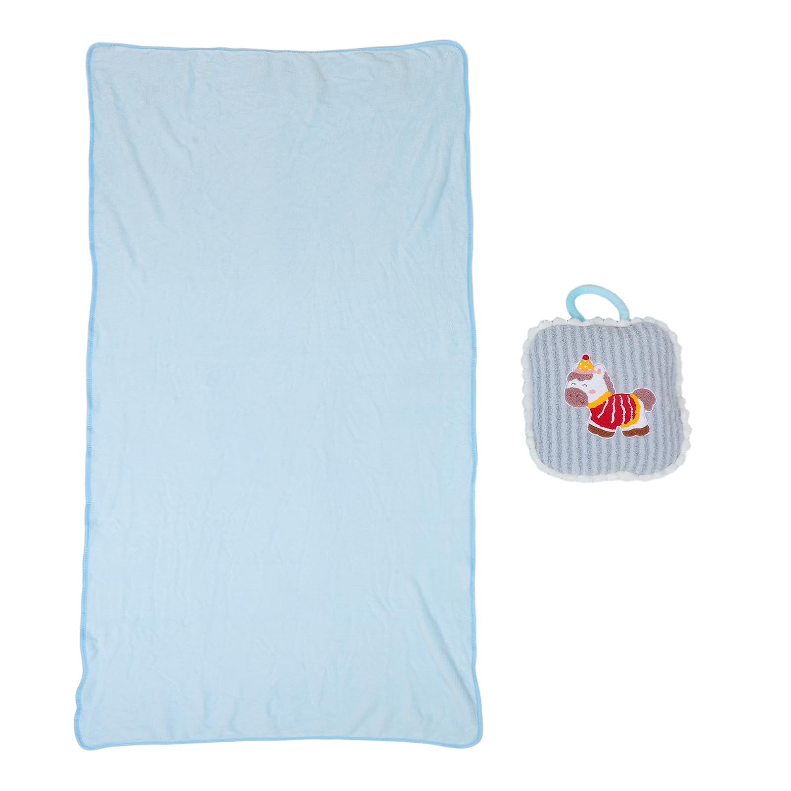 Manta y almohada de caballo azul para sofá cojín de felpa de 169x101 cm portátil
