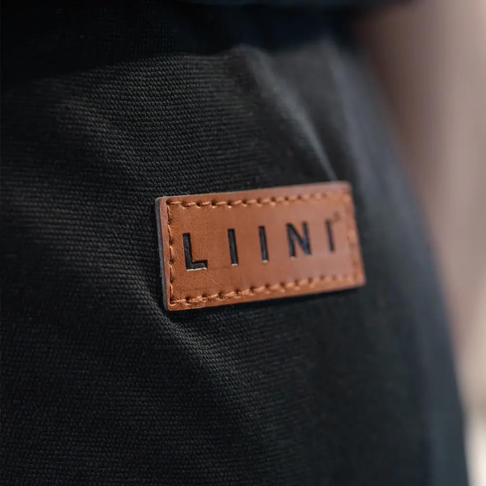 LIINI® Babytrage aus Baumwolle (Schwarz) – ab Geburt (3,5 kg) bis 15 kg, verstellbare Träger, Kopfstütze, Klickverschluss, ergonomisch & bequem – CE EN71-3 & SGS EN13209-2