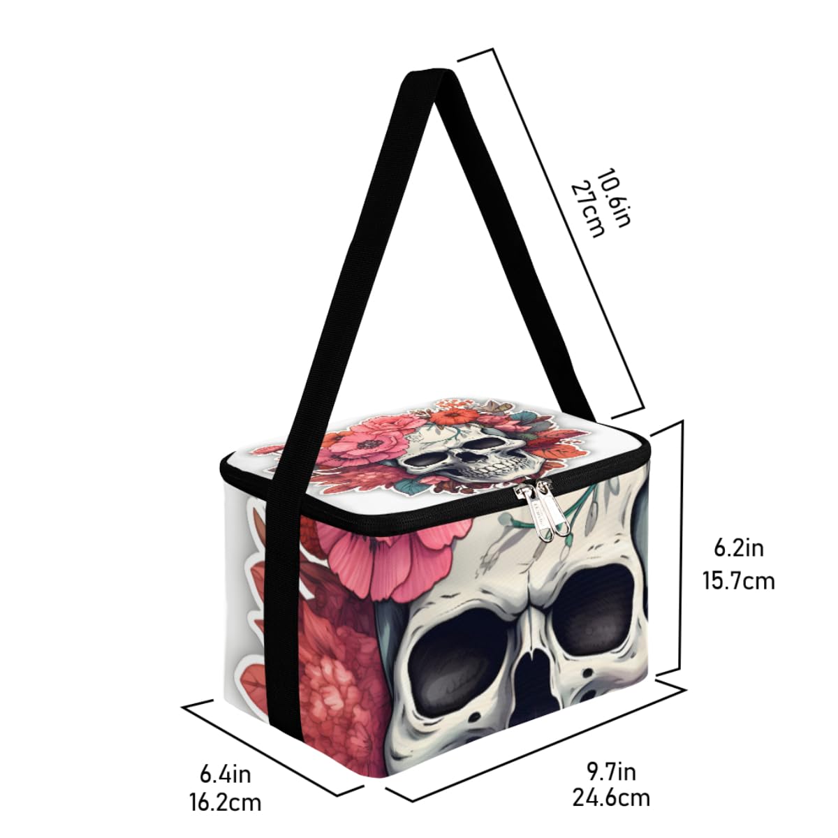 Lunch Bags for Women Men 9 Cans,Vintage Skull Rose Hot & Cold Food Delivery Bag Insulated Grocery Bag Insulated Lunch Box Skull Cooler Bag for Office Work Picnic Beach