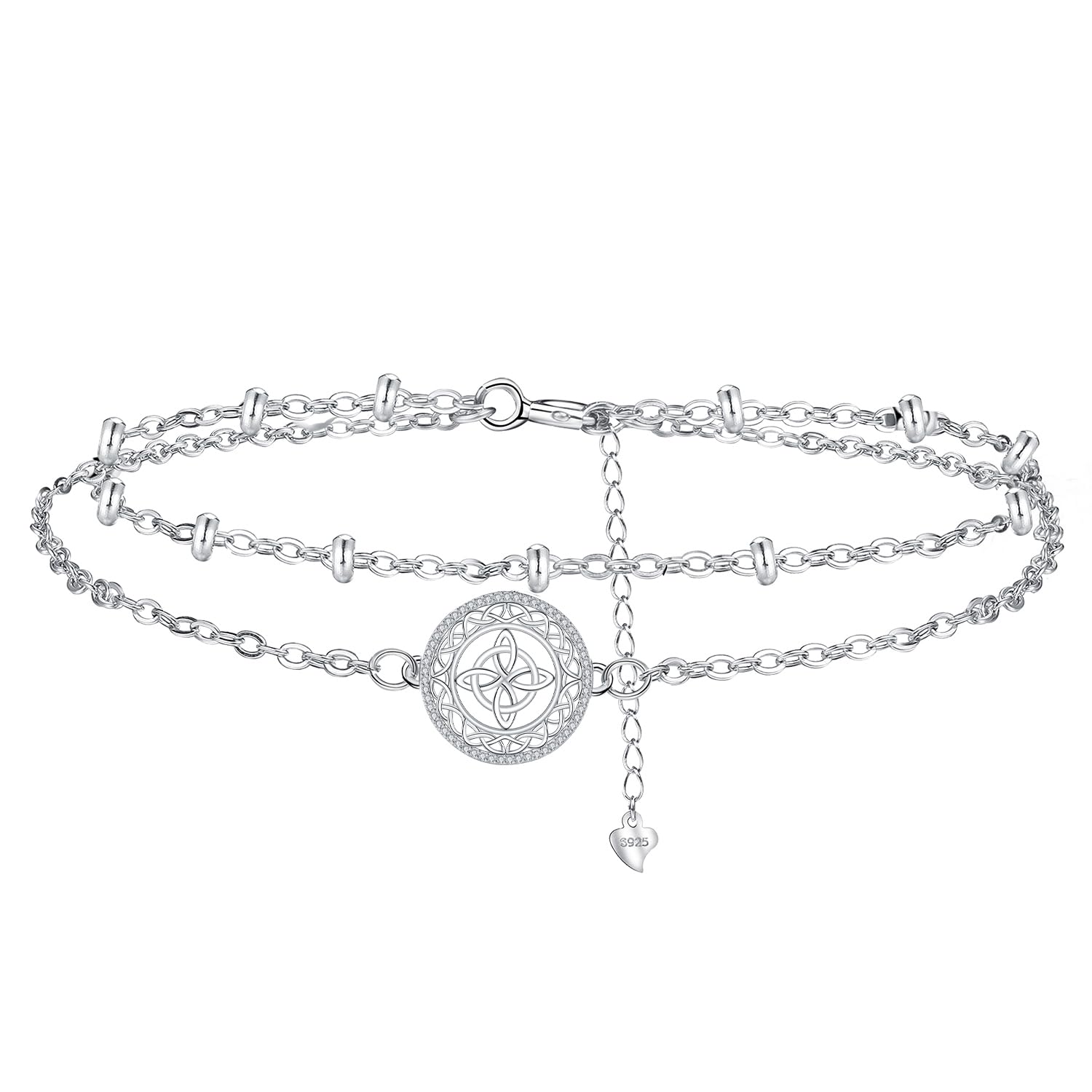 Hifeeled Damen Armband 925 Sterling Silber Doppelkette mit Kugelperlen für Frauen Original Schmuck Weihnachten Geschenk Mutter Ehefrau Freundin Verstellbarer [16+4cm]