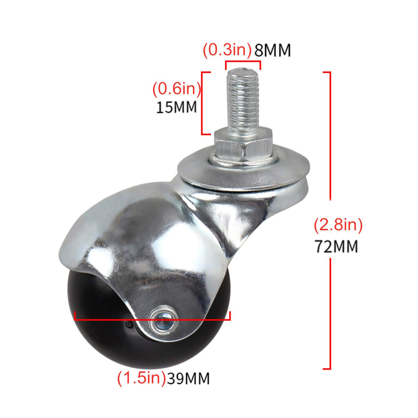 4x Möbel-Lenkrollen Mit Gewinde | 39mm Nylon Räder | 30kg Tragkraft Pro Rad | Für Sofa, Tisch, Kinderwagen