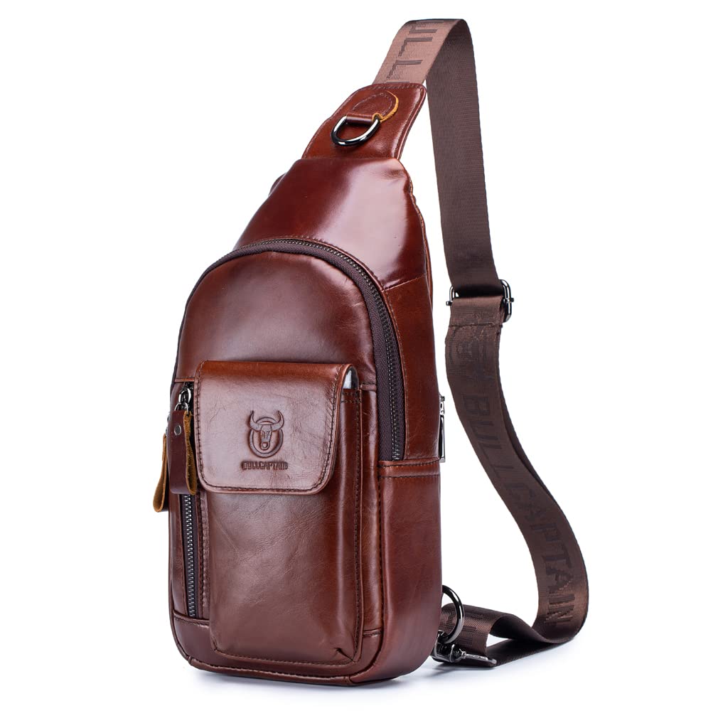 KPYWZER Vintage Leather Sling Bag Backpack for Men Crossbody Shoulder Chest Day Pack Backpacks