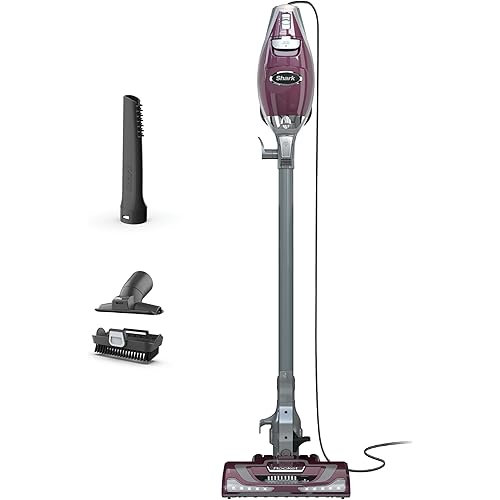 Shark HV322 Rocket Pet Plus Corded Stick Vacuum with LED Headlights, XL Dust Cup, Lightweight, Perfect for Pet Hair Pickup, Converts to a Hand Vacuum, with (2) Pet Attachments, Bordeaux/Silver