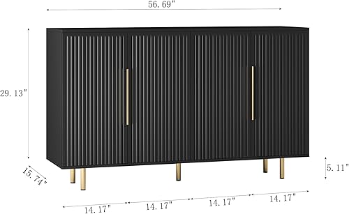 Miniatura 2 de Bellemave Armario de buffet moderno de 56.69 pulgadas con almacenamiento, aparador acanalado con estantes ajustables, soporte de TV grande