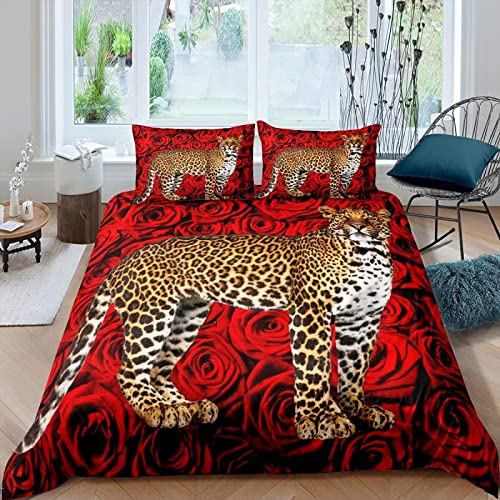 Housse de Couette 200x200 Cadeau panthère Rose Rouge Imprimée Microfibre Parure Cover