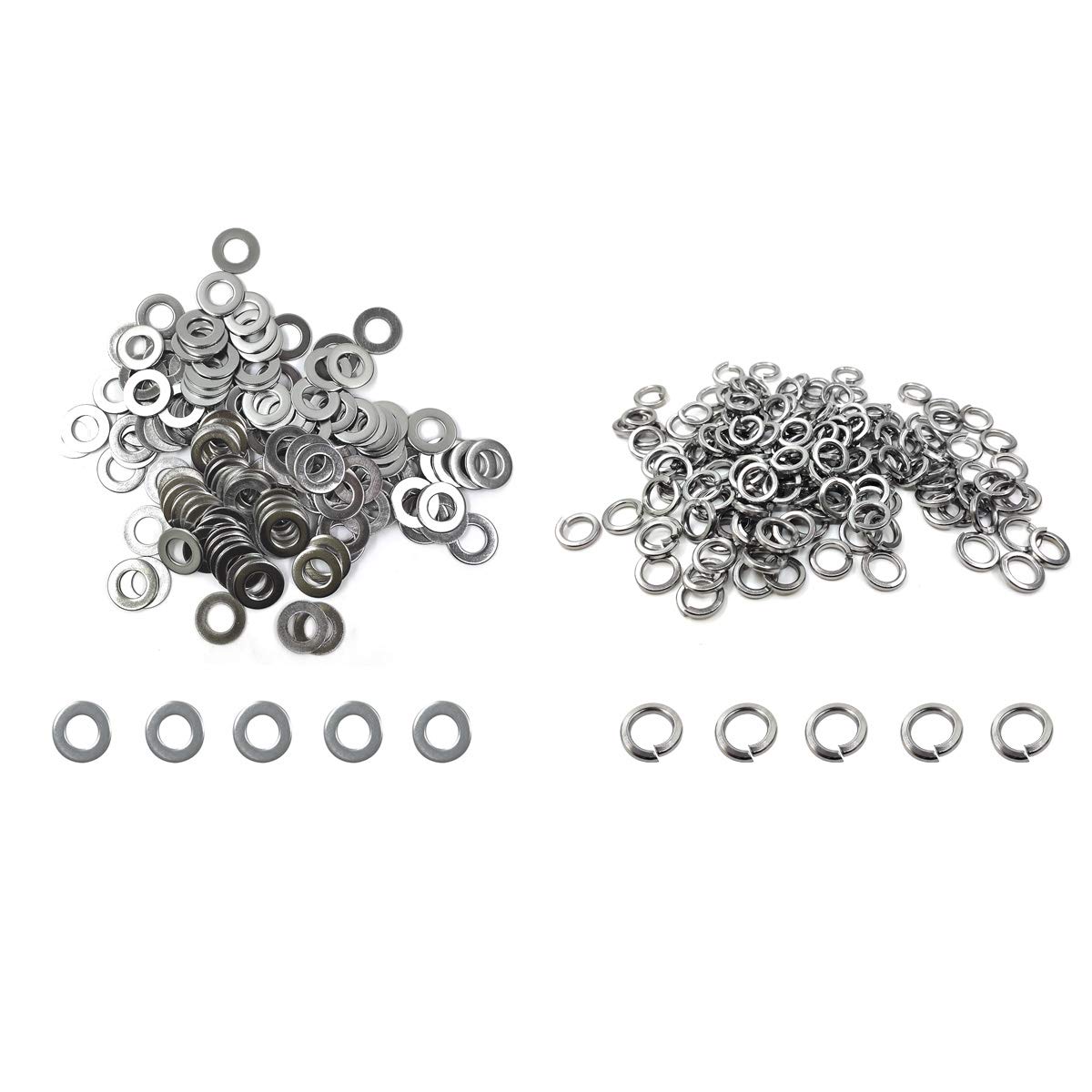 M8 304 Stainless Steel Flat Washer and Split Spring Lock Washer Assortment Set, 100Sets /Pack
