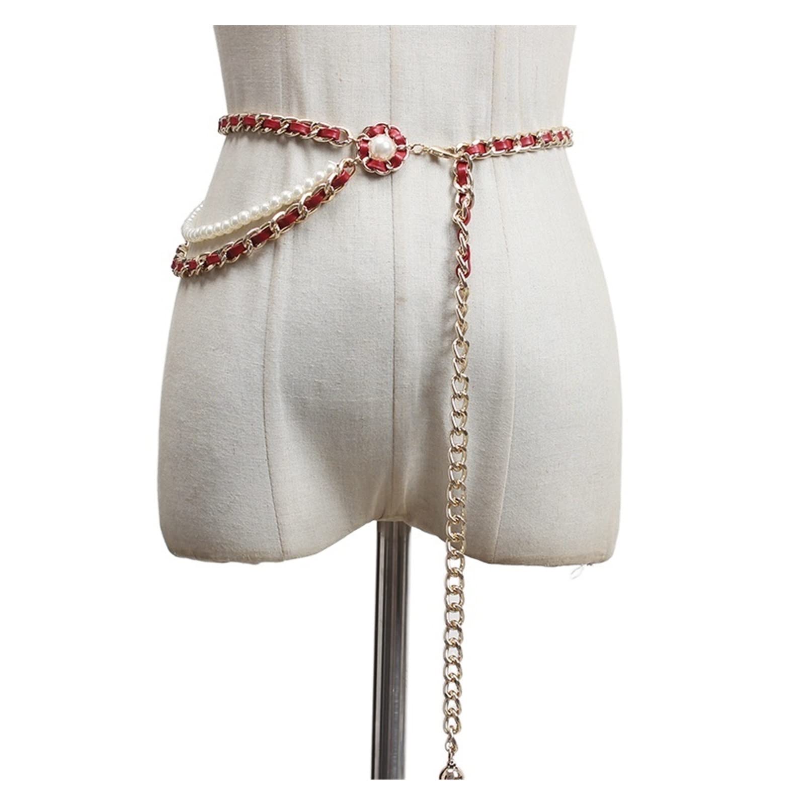 ZZSRJ PU Rouge Noir chaîne en métal Longue Ceinture Femmes Mode marée Tout Match Printemps Automne (Belt Length : 103cm, Color : White)