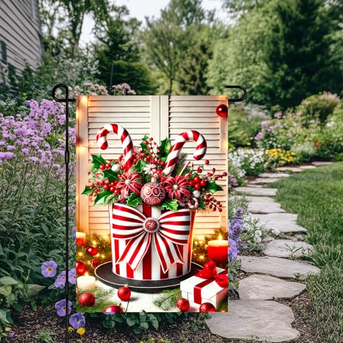 Image of BlissYard Christmas Candy Cane Garden Flag 12x18 Inch Polyester