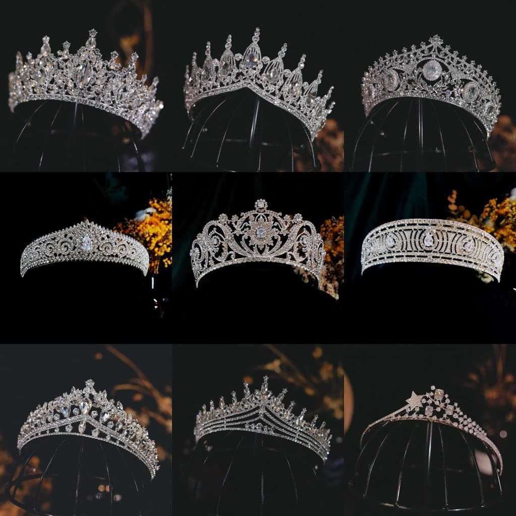 Haarschmuck Krone Tiaras für Frauen vielfältige Silberne Farbe Kristall Kronen Diadem Braut Tiaras Luxus Kubikzirkonia Kronen Kopfstücke Hochzeit Haarschmuck Accessoires, Stil eine Silberne Farbe