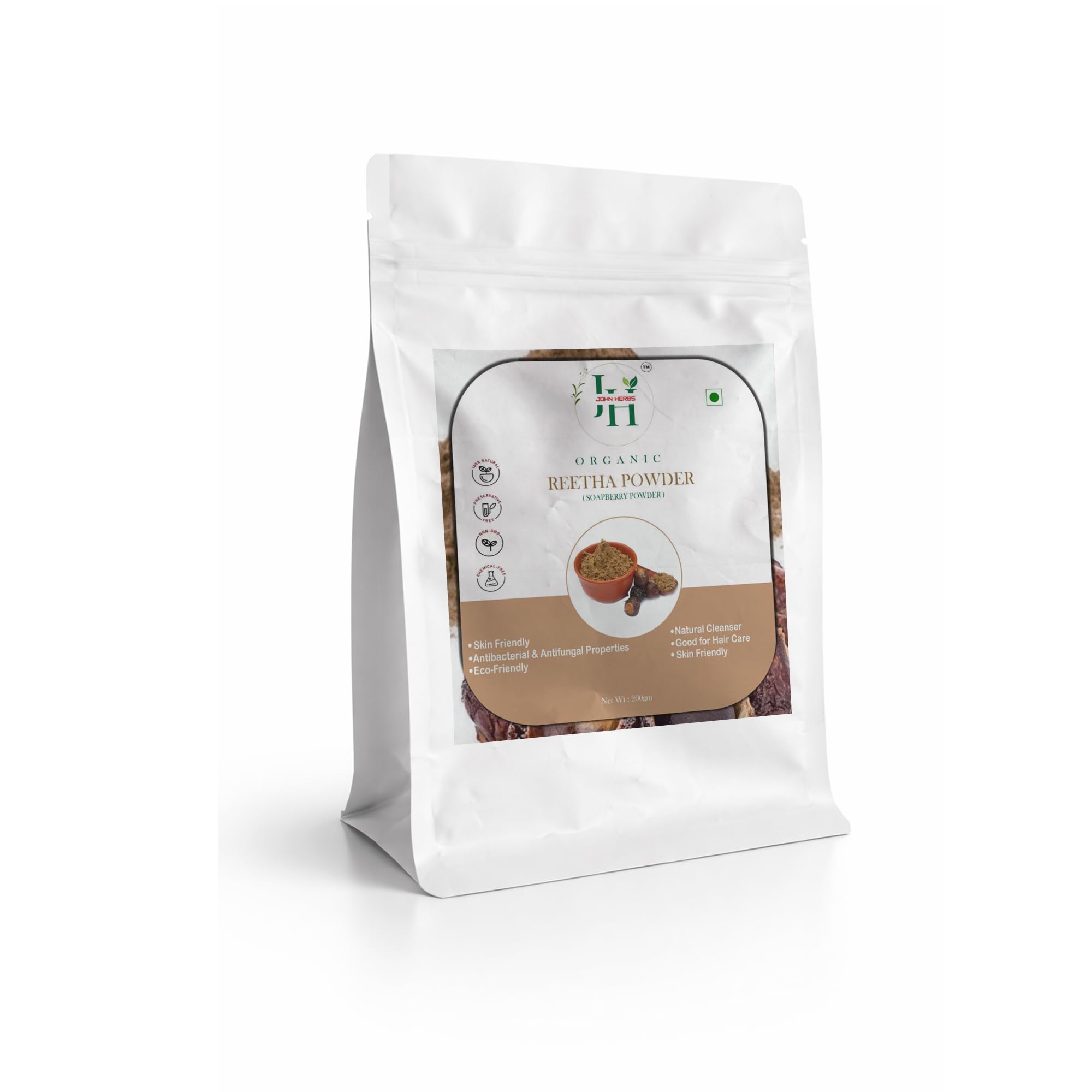 JOHN HERBS Organic Reetha Powder, Natural Cleanser, Soapnut Powder for Hair Care and Skin, 200g-image-0