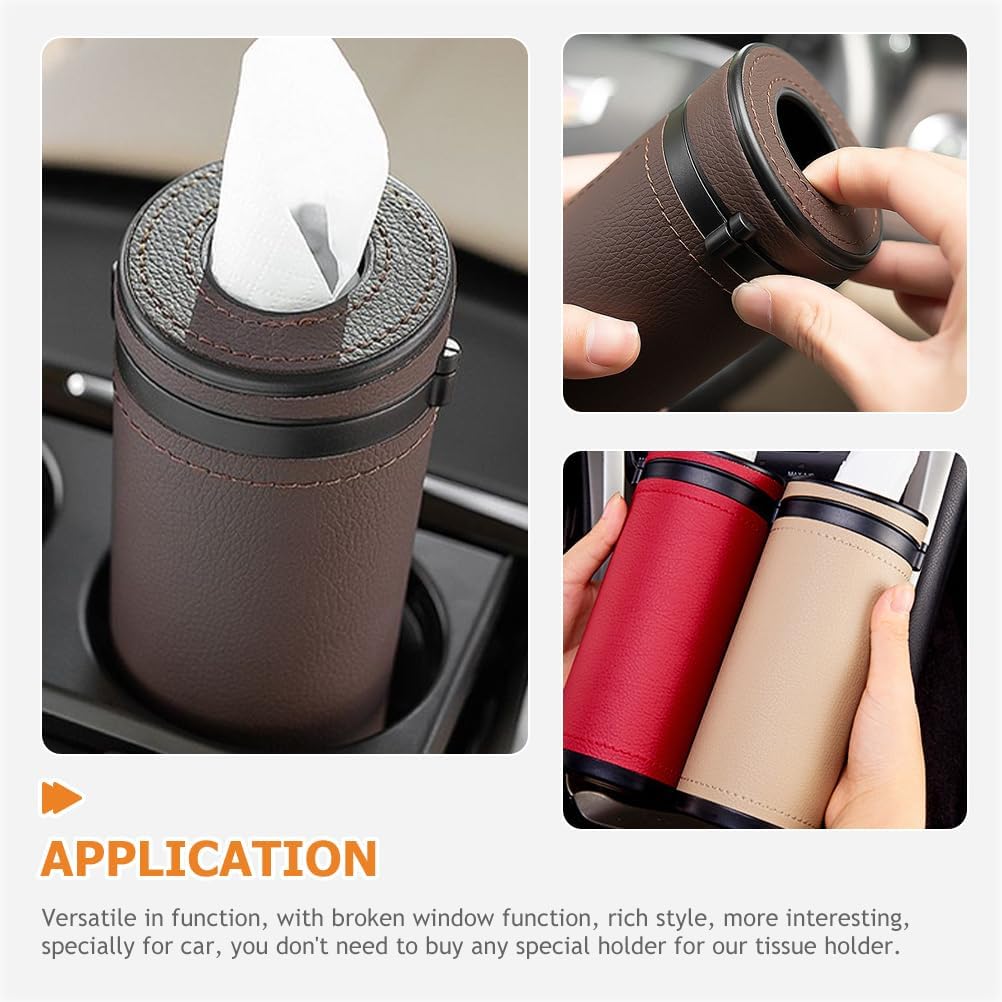 FAVOMOTO 2Pcs Tissues Cylinder Cover-Car Tissue Tube-PU Leather Round Tissues Dispenser Box- Creative Tissue Holder Cup- Paper Towel Cover Napkin Organizer