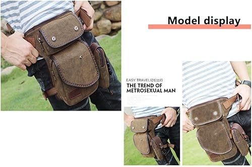 Miniatura 6 de Riñonera de lona para hombres y mujeres, cangurera táctica militar, bolsa de muslo para senderismo, escalada, ciclismo., Marrón, Riñonera de pierna
