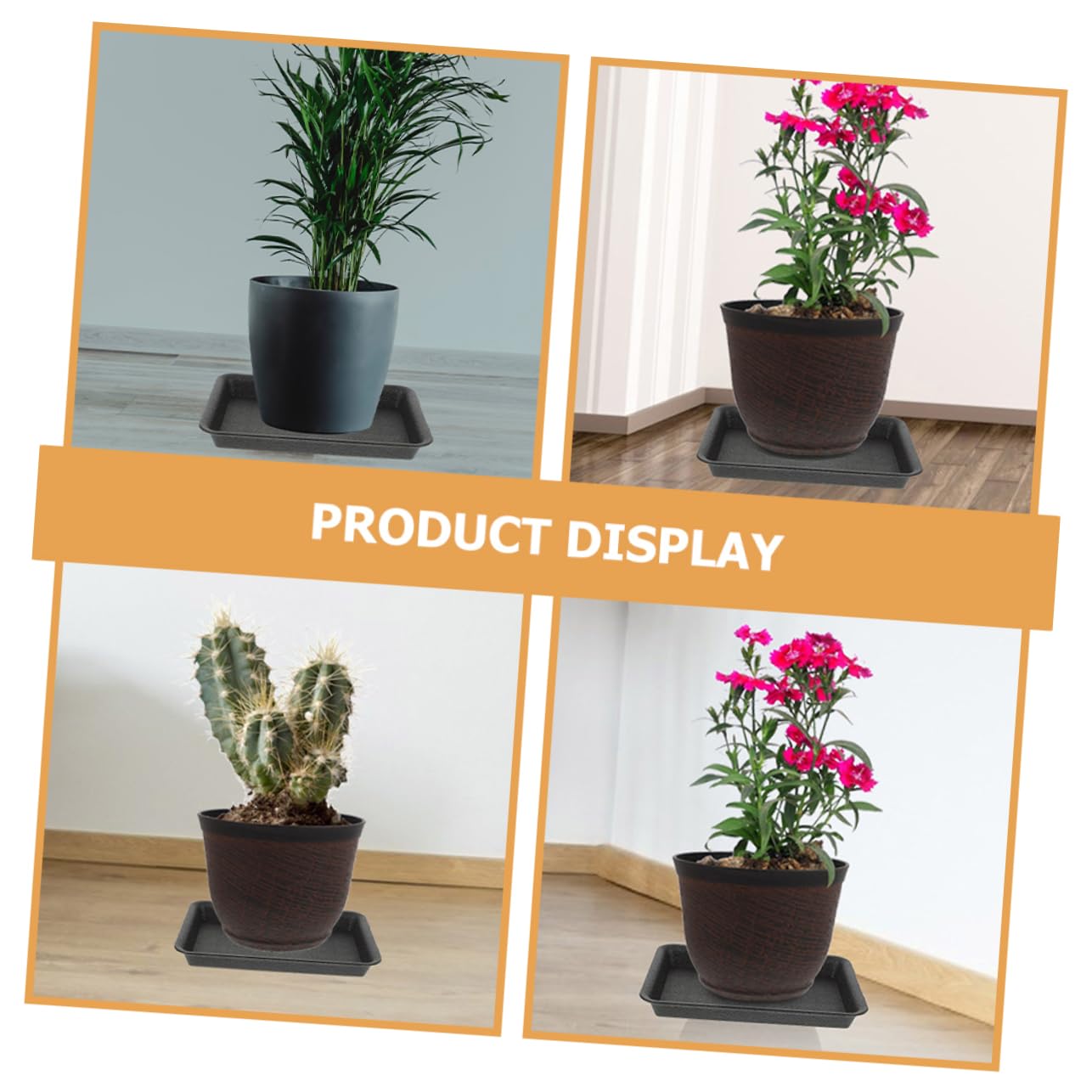 ifundom Set 8 Pezzi Sottovasi Rettangolari in Plastica Neri per Vaso e Bonsai, Resistenti e Impermeabili, per Uso Interno ed Esterno