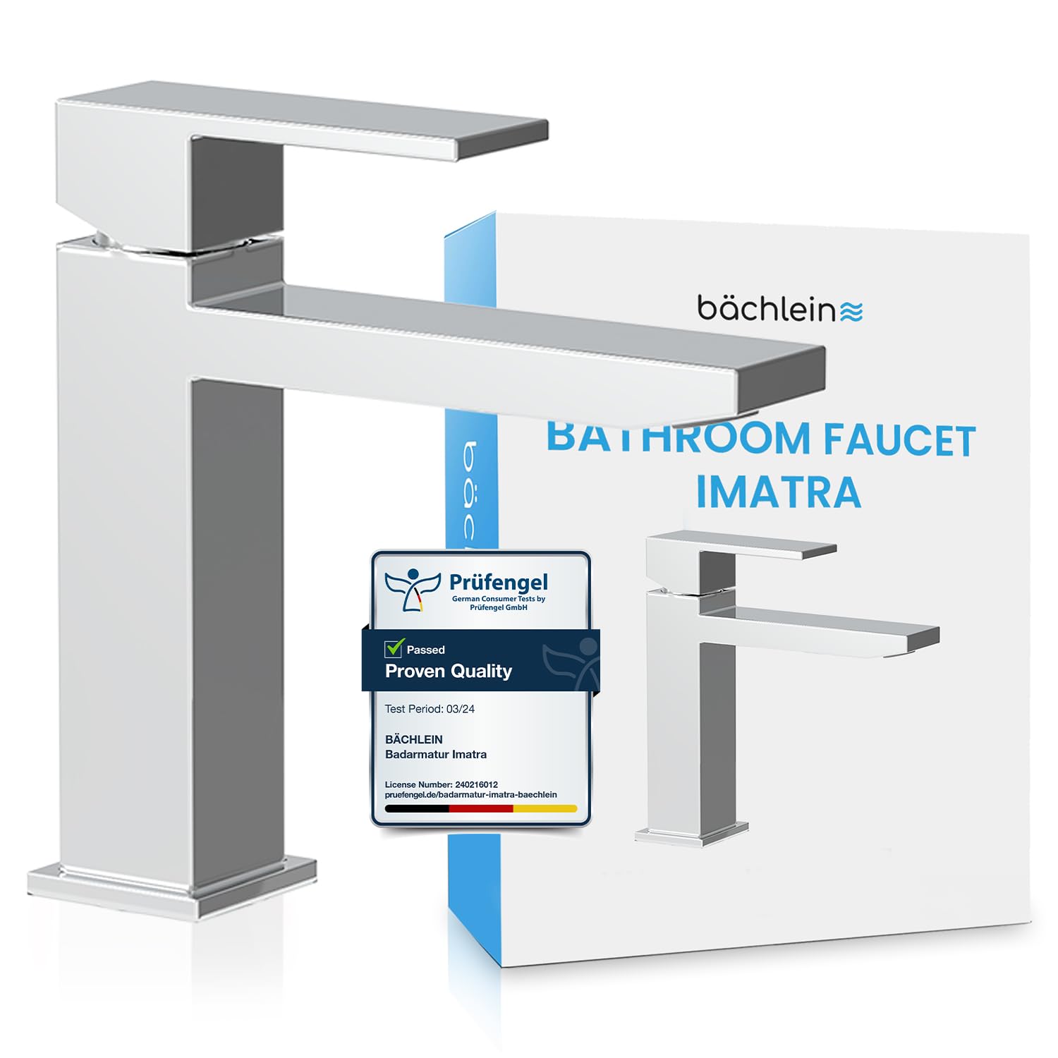 – Bächlein Faucet for The Bathroom in Angular Design, Single-Lever Mixer with Clear Lines in a Modern Look, Chrome Bathroom Water Tap