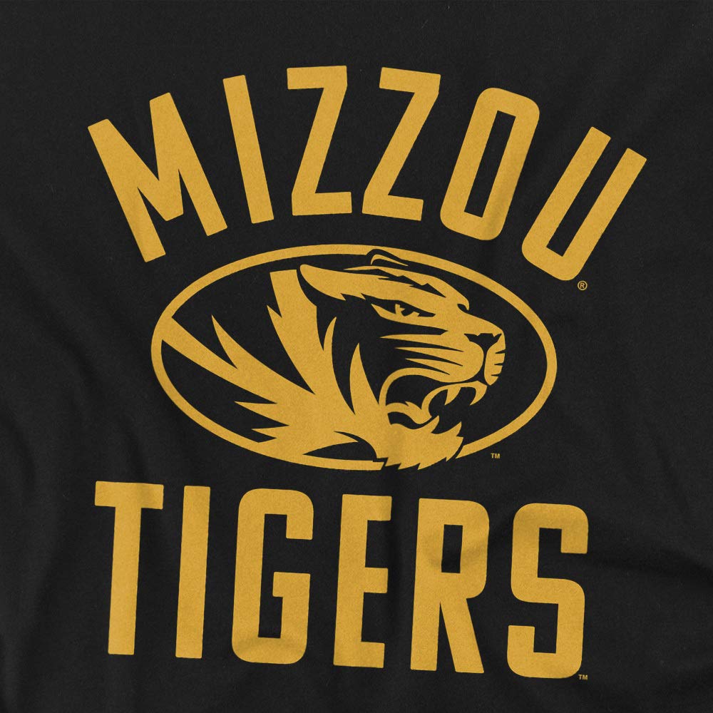 University of Missouri Mizzou Official One Color Mizzou Tigers Logo Unisex Adult T-Shirt, Black, X-Large