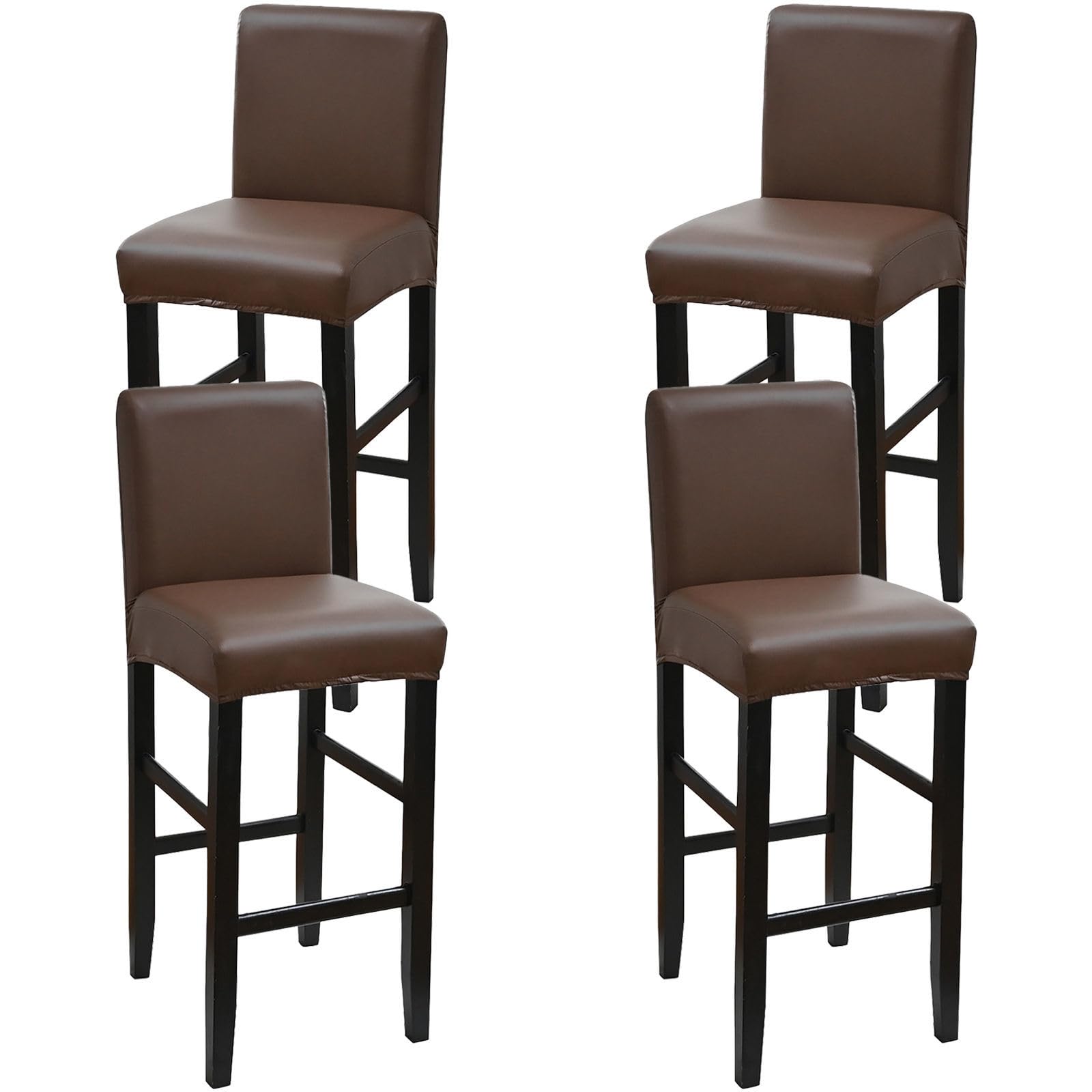 ZRCYXDW PU Leather Bar Stool Covers, Waterproof Bar Stool Chair Covers Set of 4 Stretch Washable Counter Stool Pub Chair Slipcover for Dining Room Cafe-brown-4 Pack