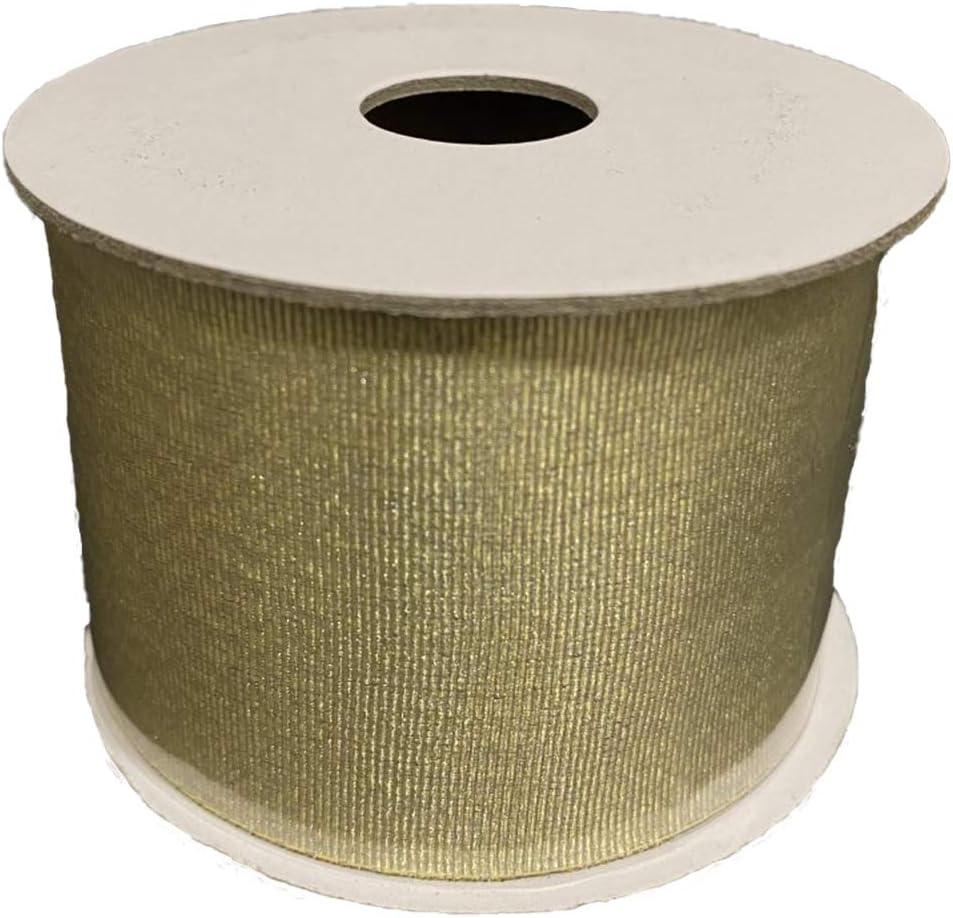 Gold Ribbon with Gold Edges 5cm x 5 Yards, Shimmer Glitter Christmas Ribbon for Tree Decorations Bows, Festival DIY Crafts