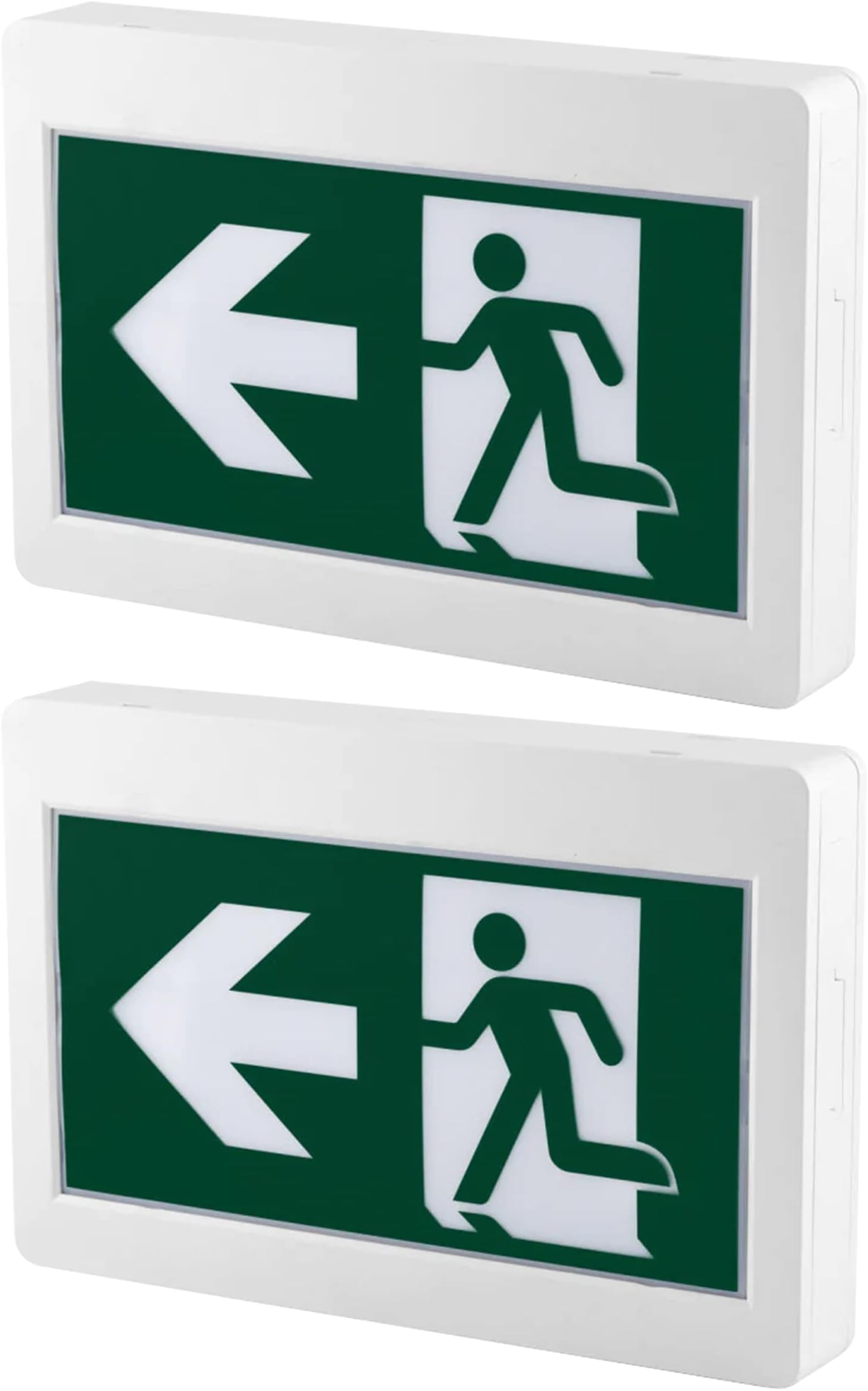 Nothing But Leds Exit Sign with Emergency Lights for Business, Hospital, etc. Emergency Exit Lights with Battery Backup LED with 2 Heads,90 Mints Battery Backup (Running Man Exit Sign Pack of 2)