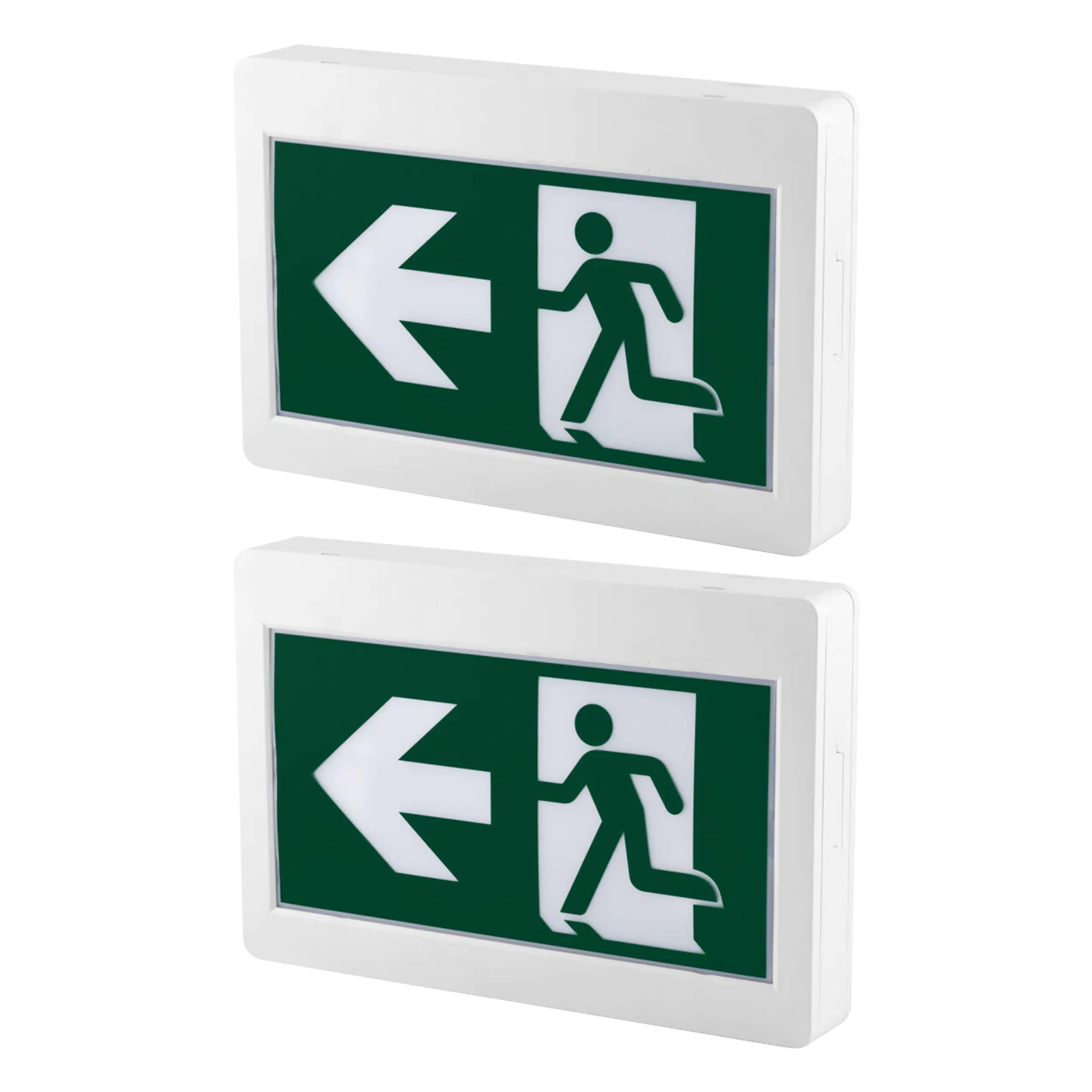 Nothing But Leds Exit Sign with Emergency Lights for Business, Hospital, etc. Emergency Exit Lights with Battery Backup LED with 2 Heads,90 Mints Battery Backup (Running Man Exit Sign Pack of 2)
