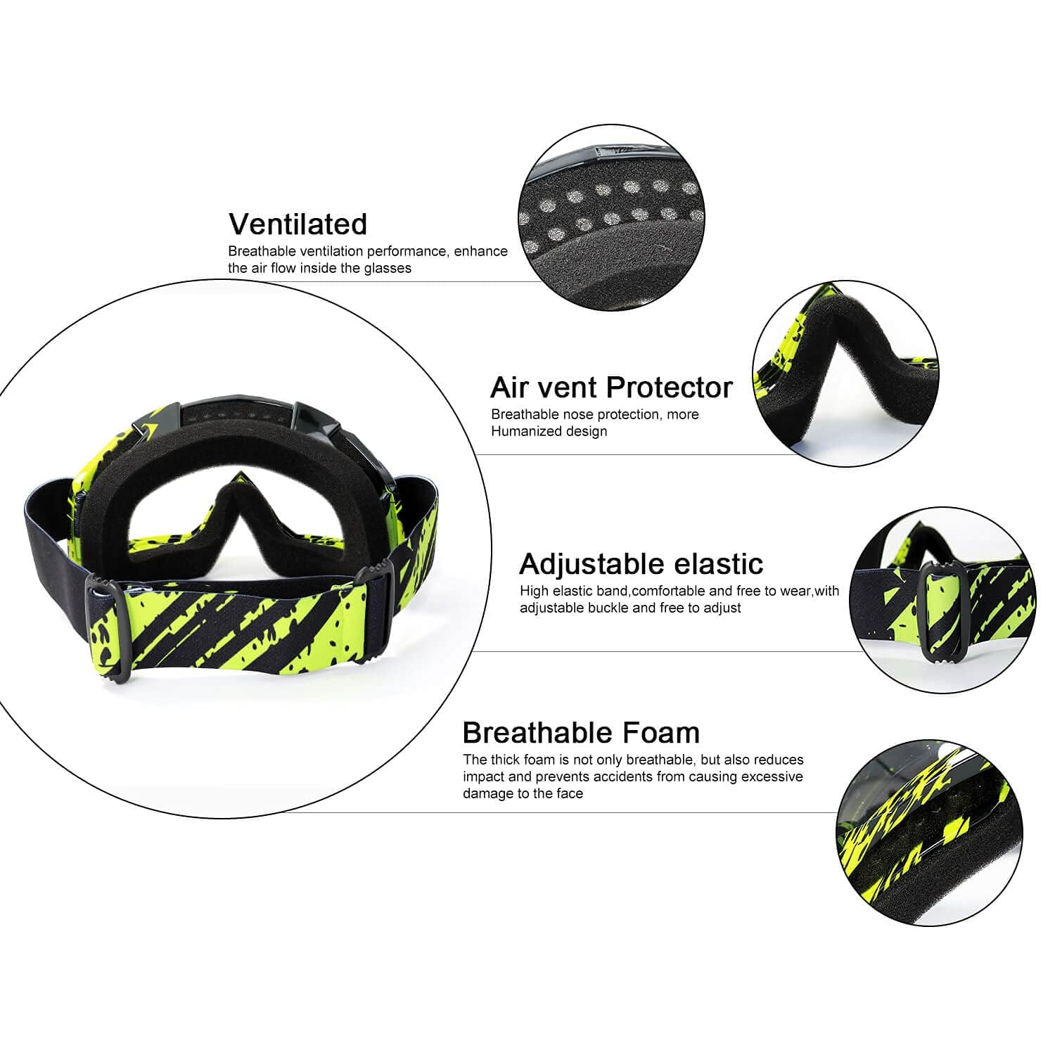 AVV Occhiali da moto per uomo e donna, occhiali antivento per mountain bike, moto fuoristrada, anti-UV, per equitazione, mountain bike, motocross