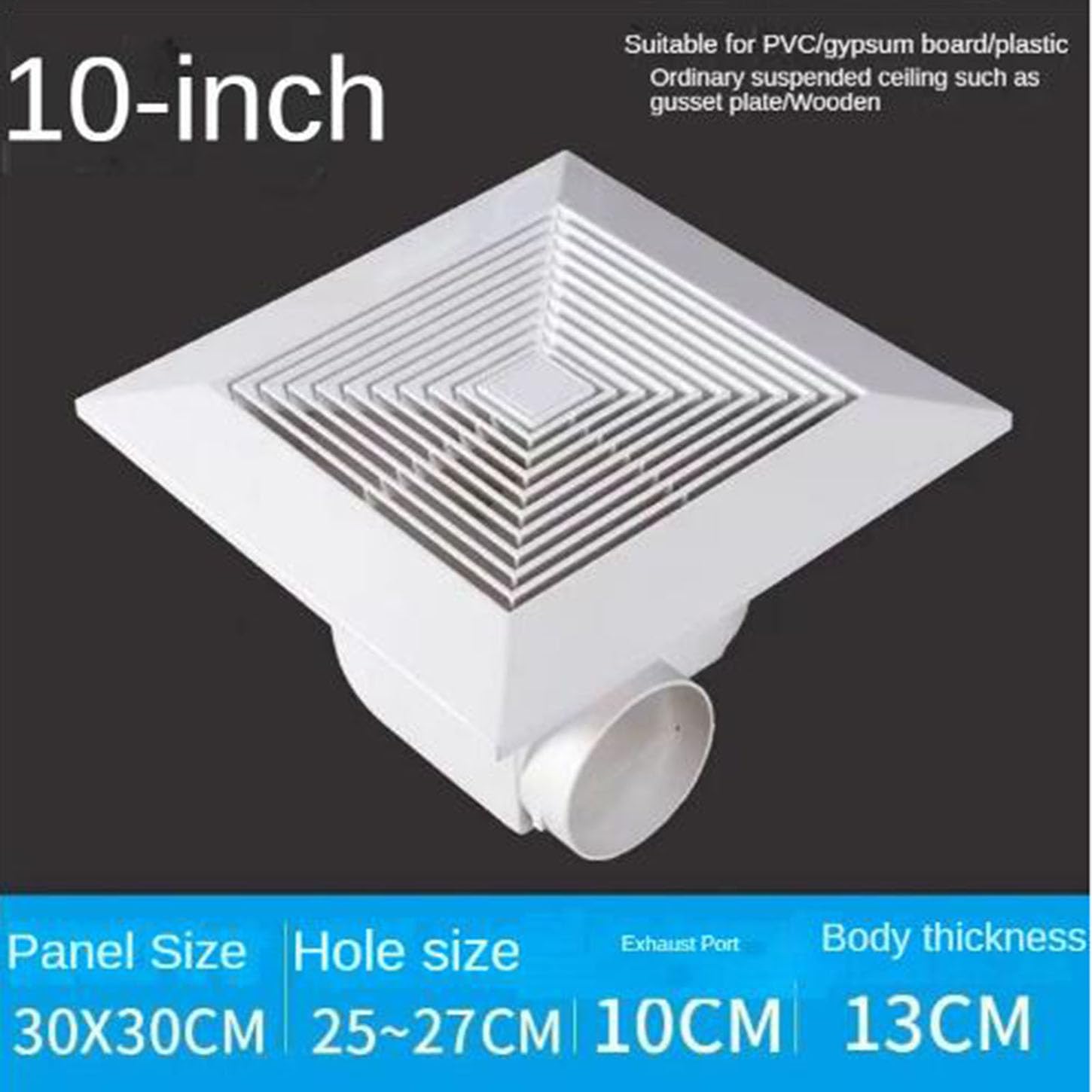 Extracteur d'air Salle De Bain,Extracteur Air Chaud avec Clapet Anti-Retour,Panneau Ignifuge ABS,Ventilateur Extracteur Plafond Et Montage Mural,pour WC, Cuisine,Cave,Imperméable,10 inch