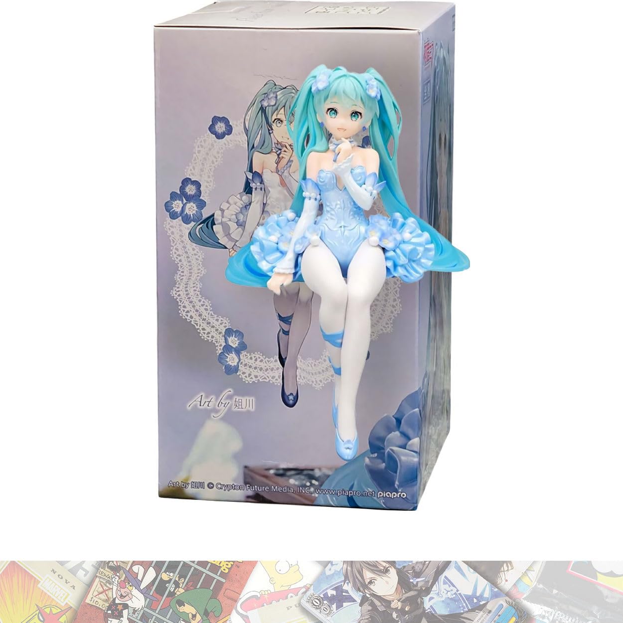 Furyu Hatsun e M i k u [Flower Fairy - Nemophila Pale Blue Ver]: 15cm Noodle Stopper Statue Figurine Bundled with 1 A.C.G. Compatible Theme Trading Card (36679)