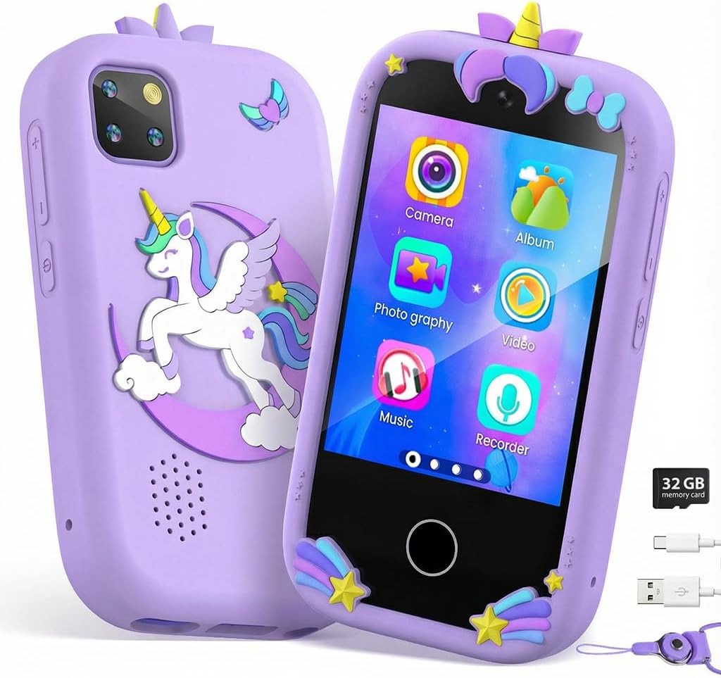 Kids Smart Phone for Girls, Toddler Phone Toy with Dual Camera, 2.8" Touchscreen, 18 Games, MP3, Learning & 32GB Card, Christmas Birthday Gift for Ages 3-10, Toddler Girl Toys