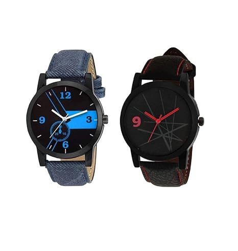 Glamexy New Exclusive Black dial Blue Jeans with Leather Strap Analog Wrist Watch