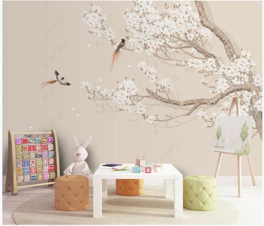 3D Wallpaper Background Removable Wallpaper Paste Plain Magnolians Chinese Hand-Painted Flower Bird 3D Non-Woven Fabric Bathroom Wallpaper