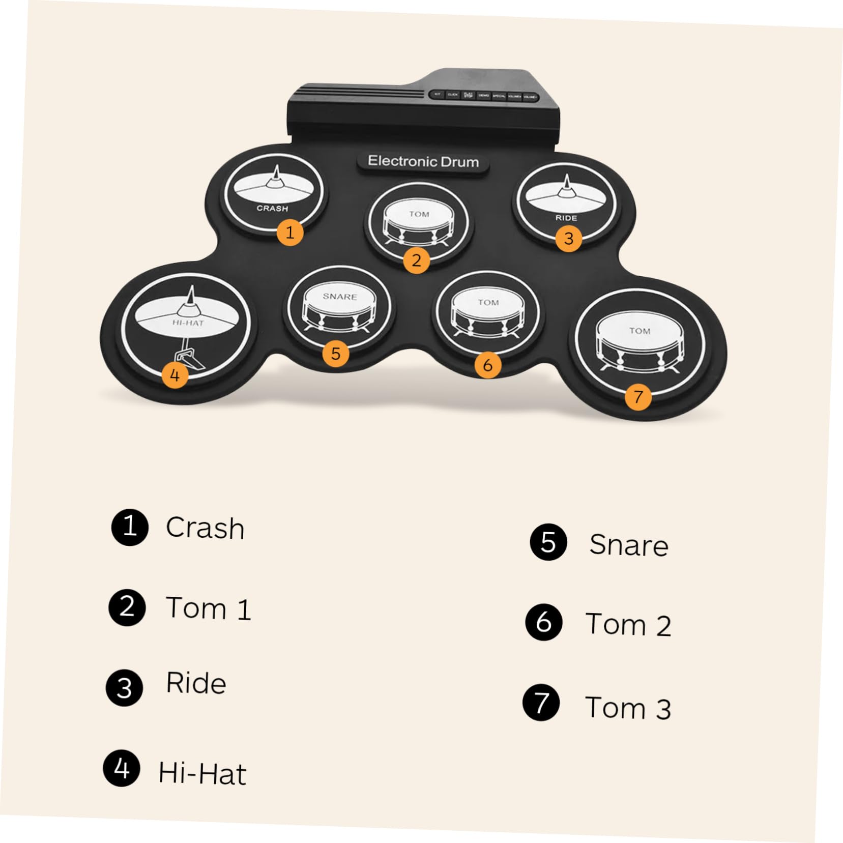 Vaguelly 1juego Kit De Batería Electrónica Portátil Enrollable Usb Para Principiantes Práctica y Silenciosa Conector De Auriculares Incluye Metronomo y Sonidos Realistas