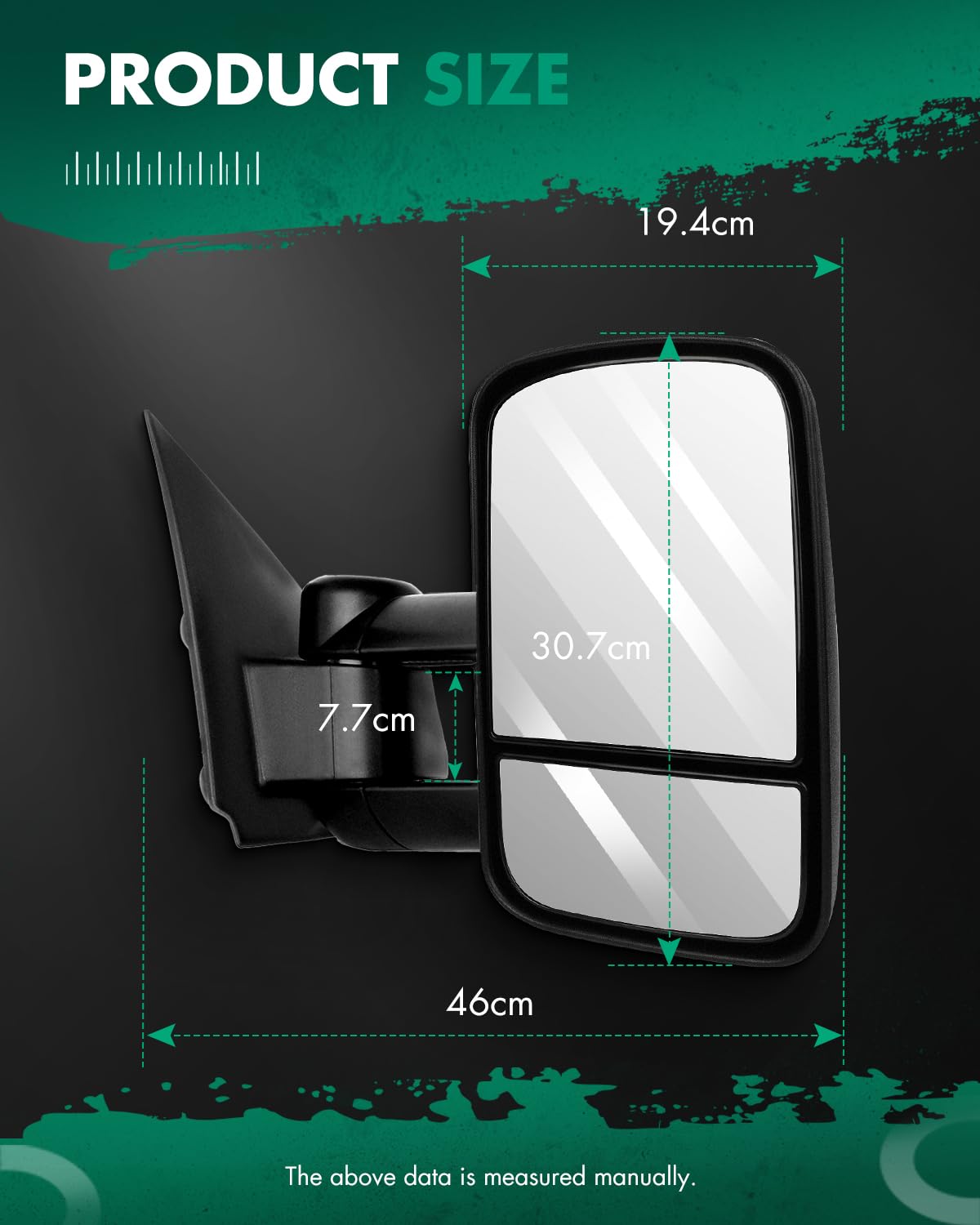 YISHUEE Power Tow Mirrors For 1997-2003 Ford F150 (Standard/Extended Cab) - Black, Manual Extend & Fold, No Heat Or Signal