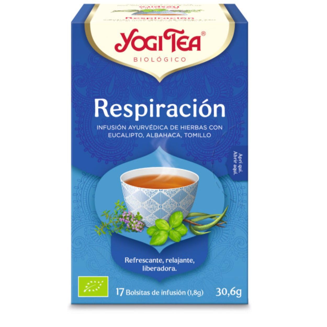 Yogi Tea, Respiración Bio - Con Eucalipto, Albahaca y Tomillo - Sin Cafeína - 17 bolsitas (30,​6g)
